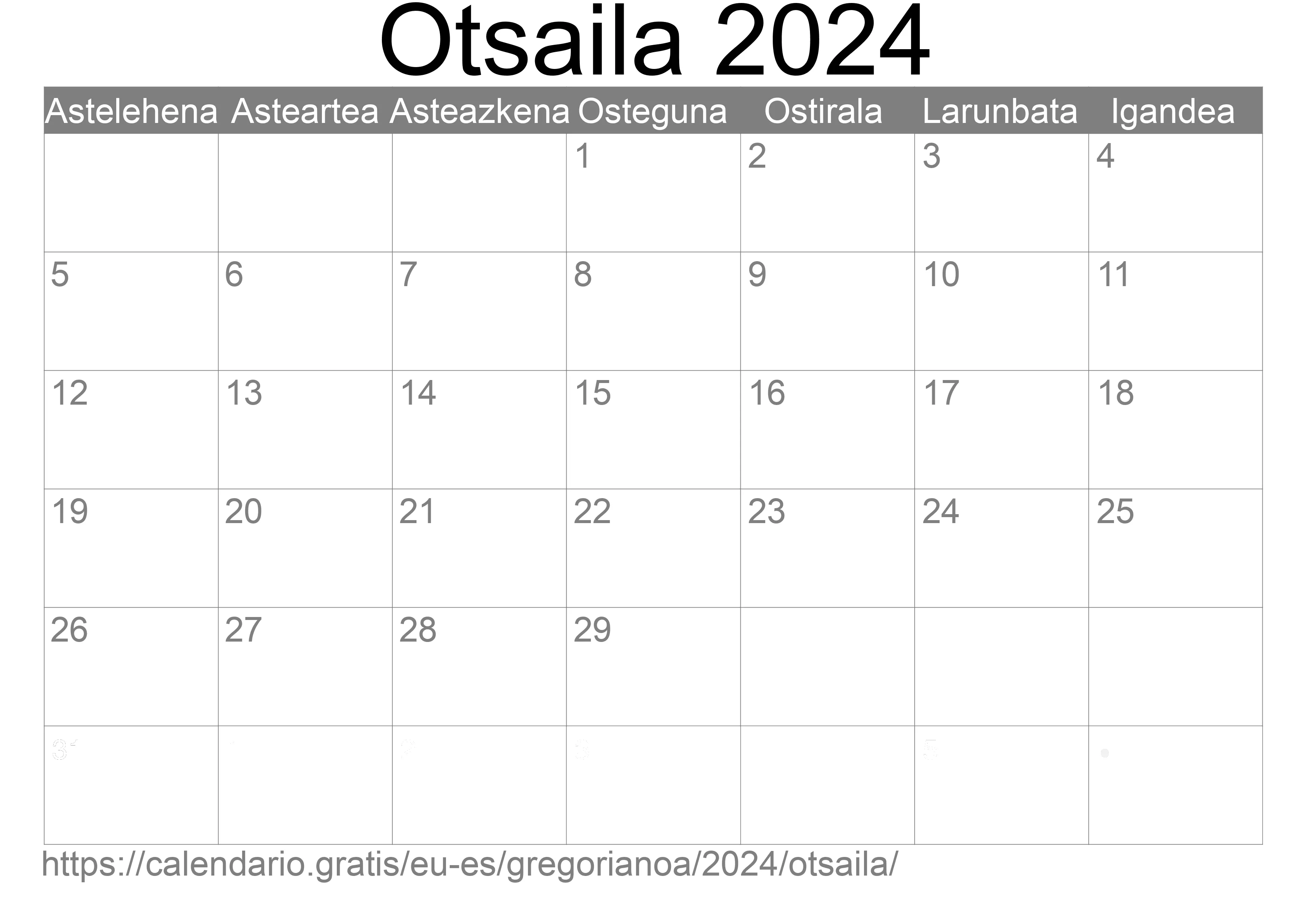 2024ko Otsaila egutegia inprimatzeko (Espainia) 2024ko Otsaila egutegia inprimatzeko (Espainia)