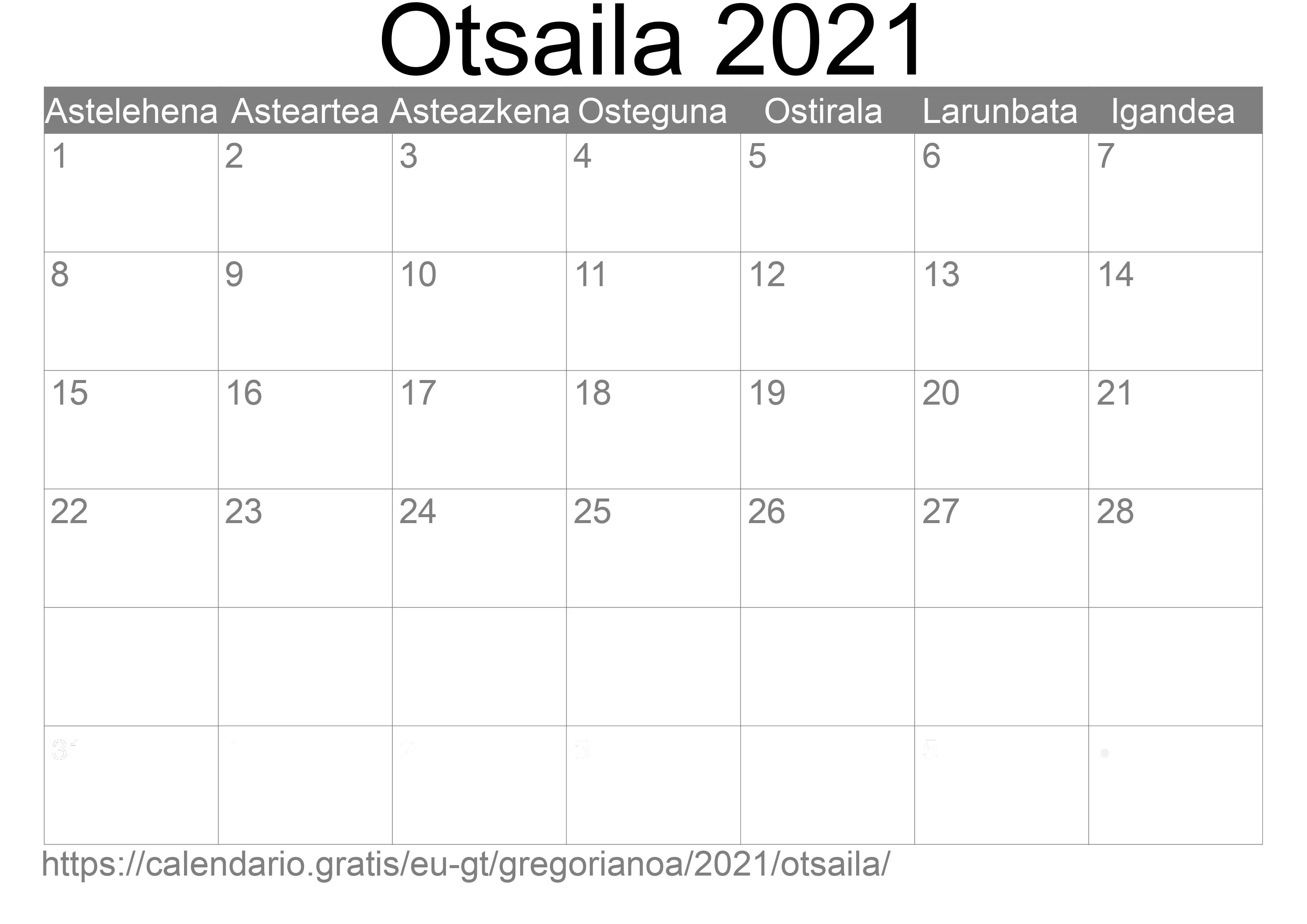 2021ko Otsaila egutegia inprimatzeko (Guatemala) 2021ko Otsaila egutegia inprimatzeko (Guatemala)