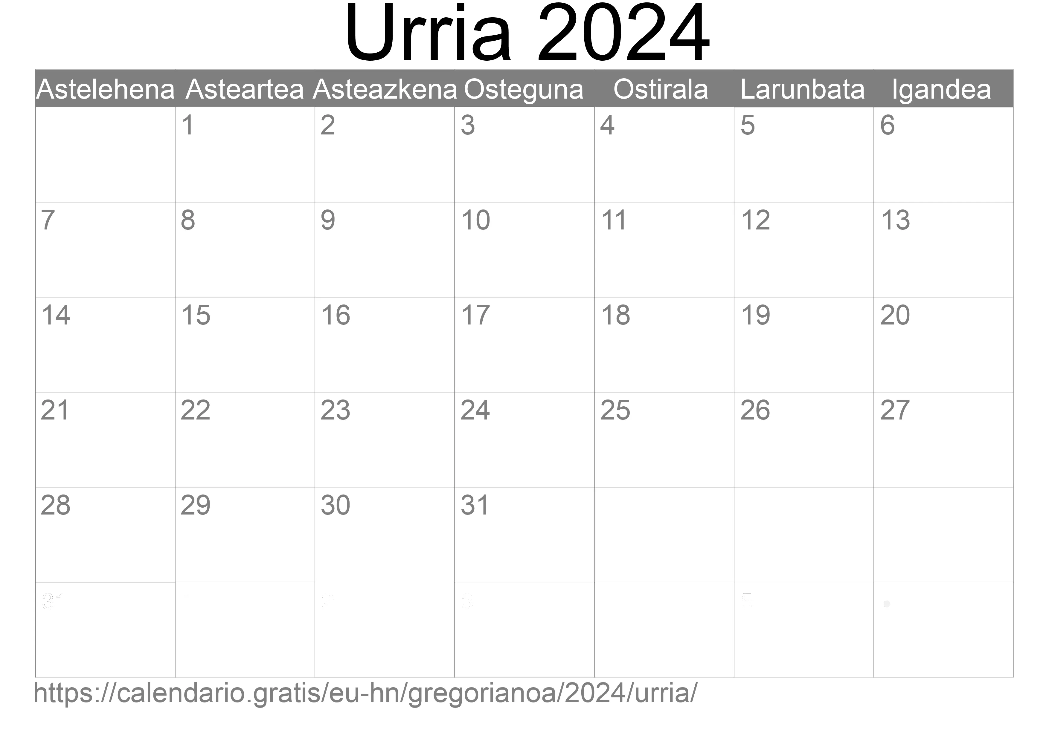 2024ko Urria egutegia inprimatzeko (Honduras) 2024ko Urria egutegia inprimatzeko (Honduras)