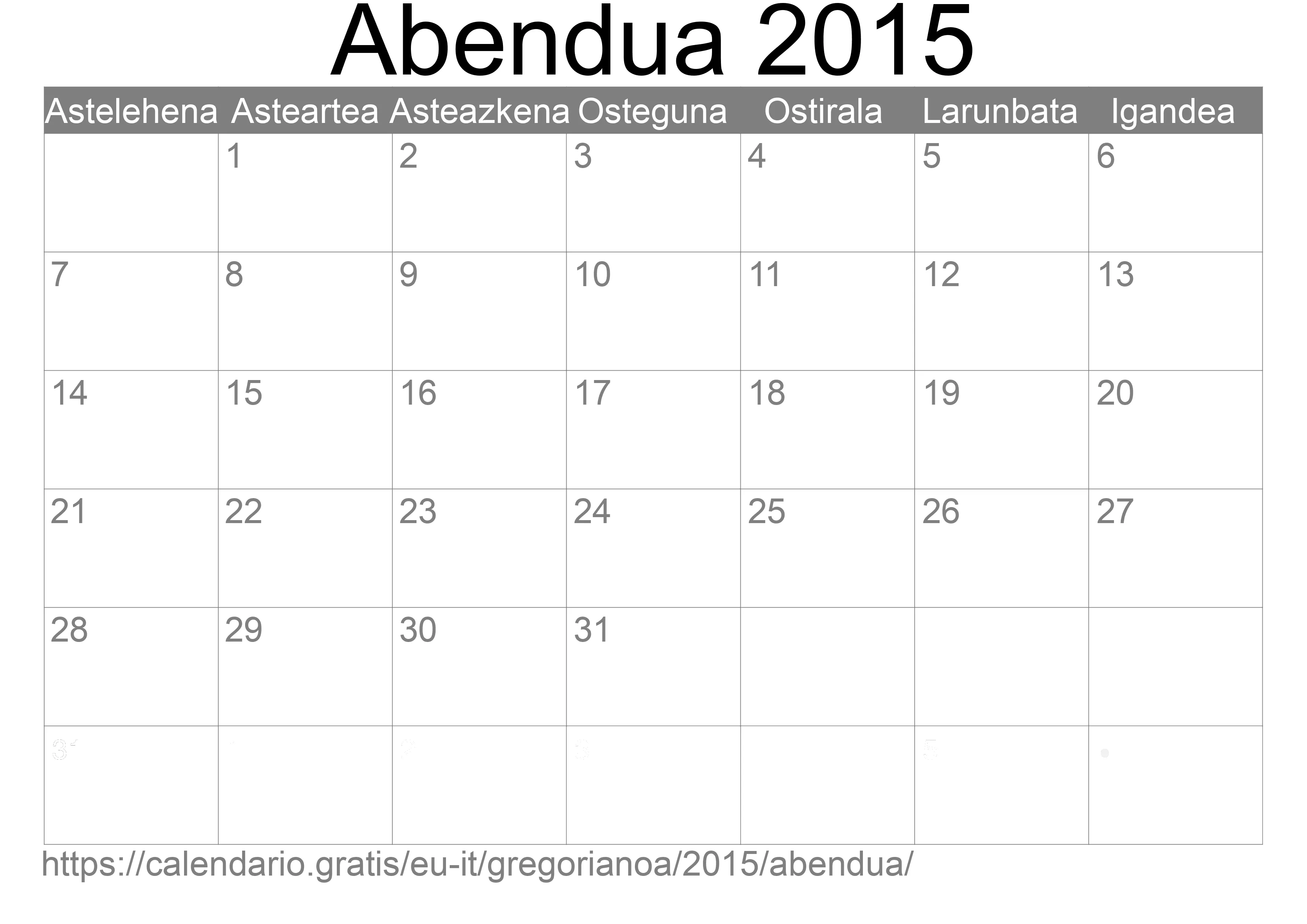 2015ko Abendua egutegia inprimatzeko (Italia)