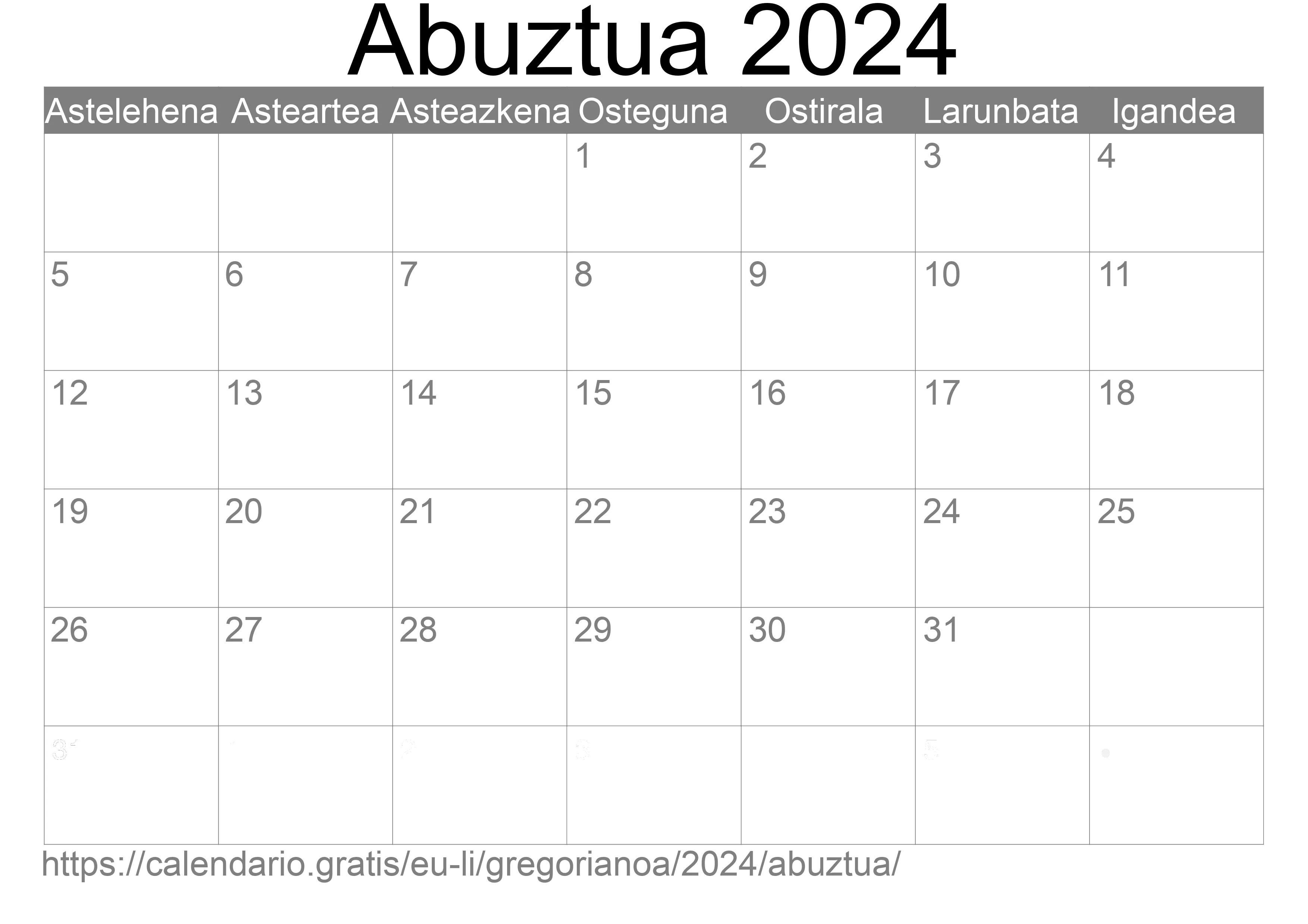 2024ko Abuztua egutegia inprimatzeko (Liechtenstein) 2024ko Abuztua egutegia inprimatzeko (Liechtenstein)