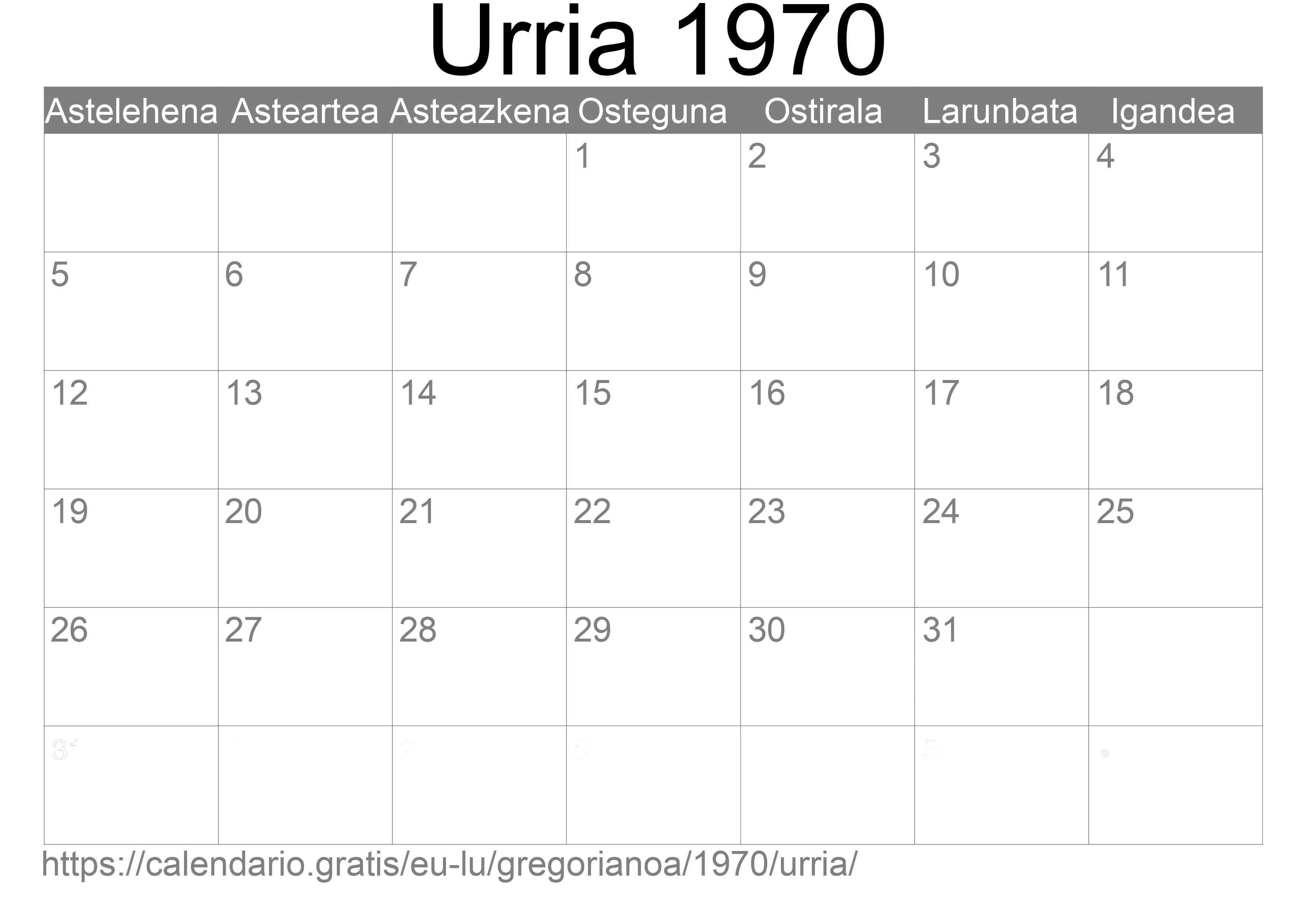 1970ko Urria egutegia inprimatzeko (Luxenburgo) 1970ko Urria egutegia inprimatzeko (Luxenburgo)
