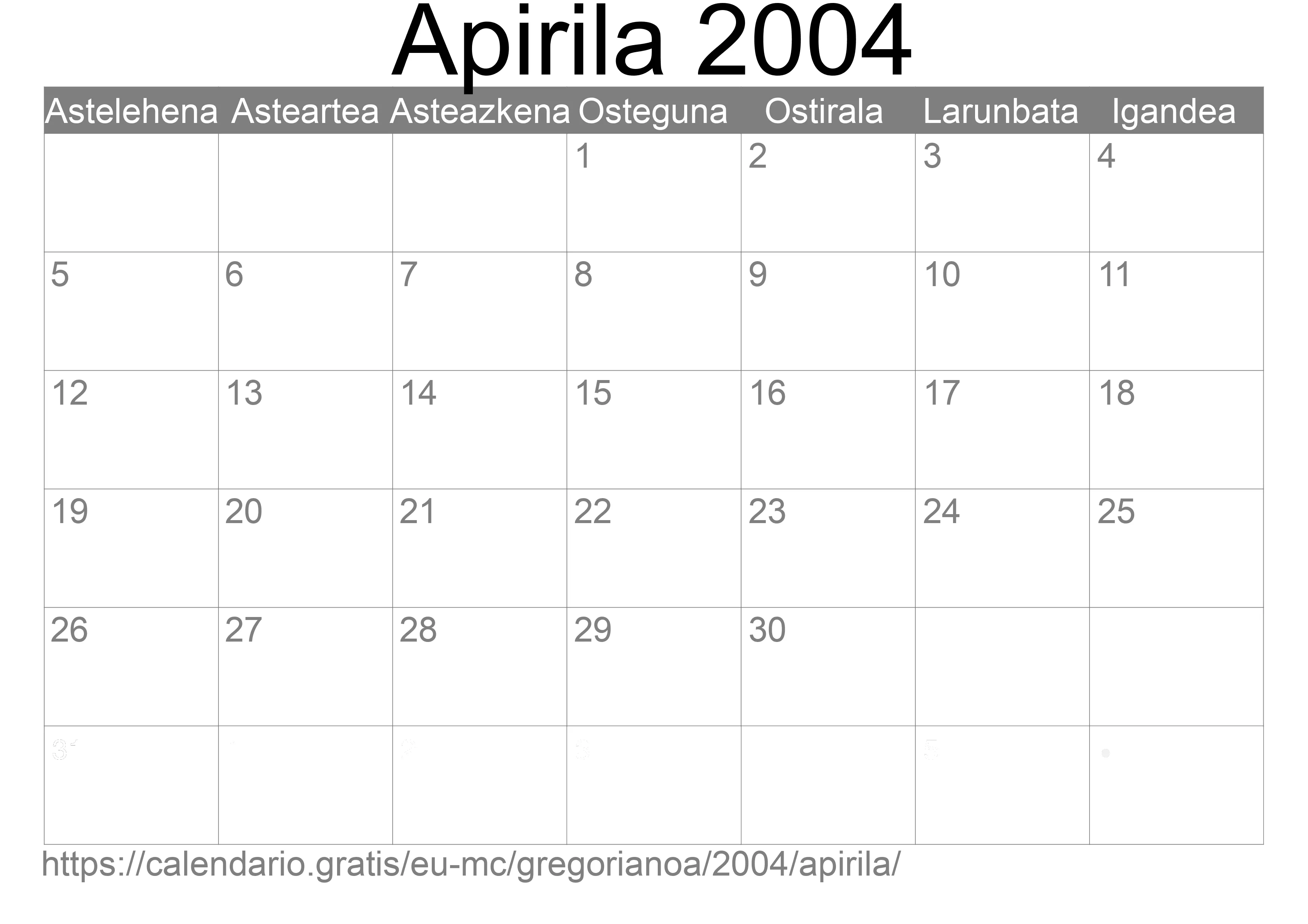 2004ko Apirila egutegia inprimatzeko (Monako)