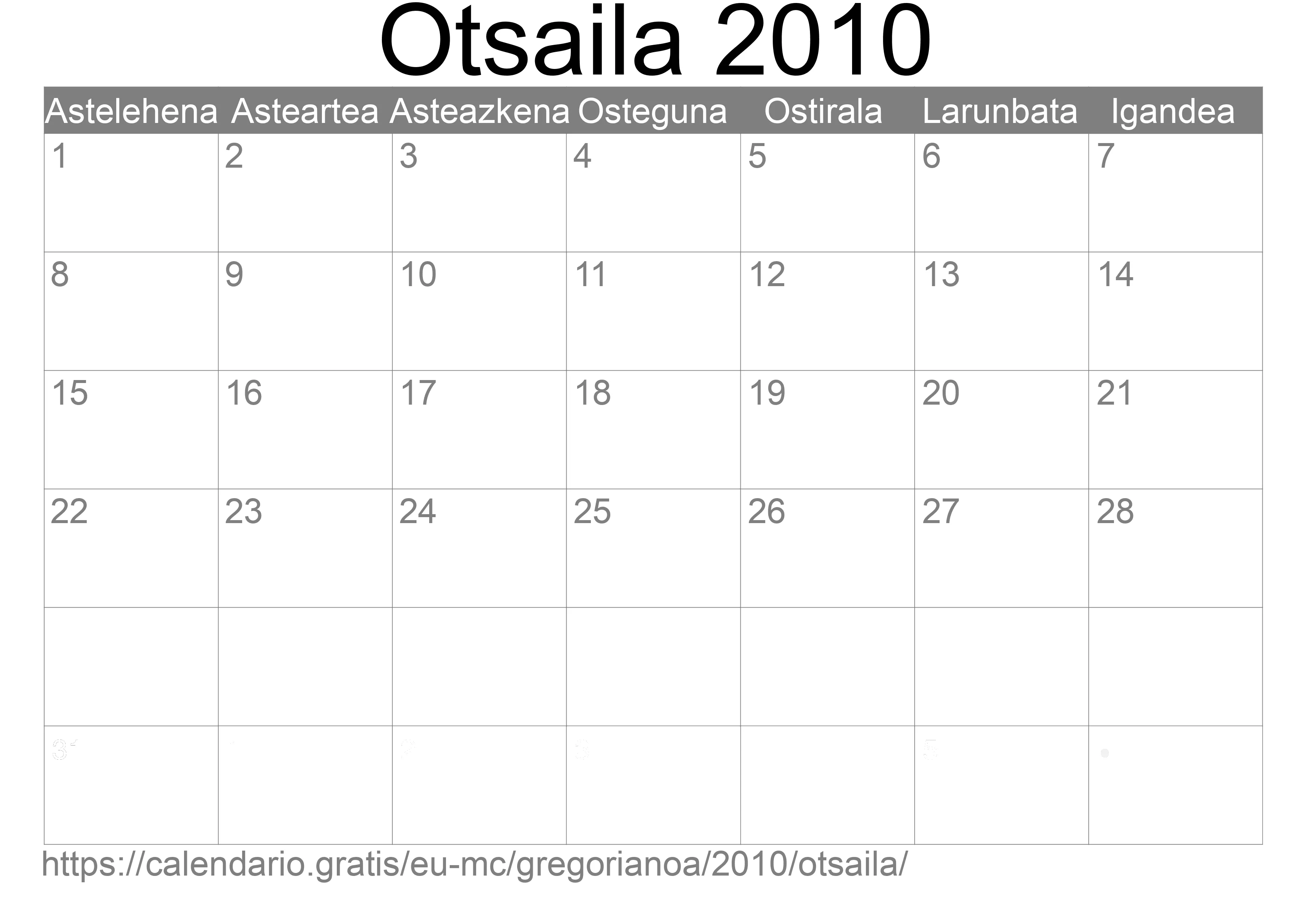 2010ko Otsaila egutegia inprimatzeko (Monako)