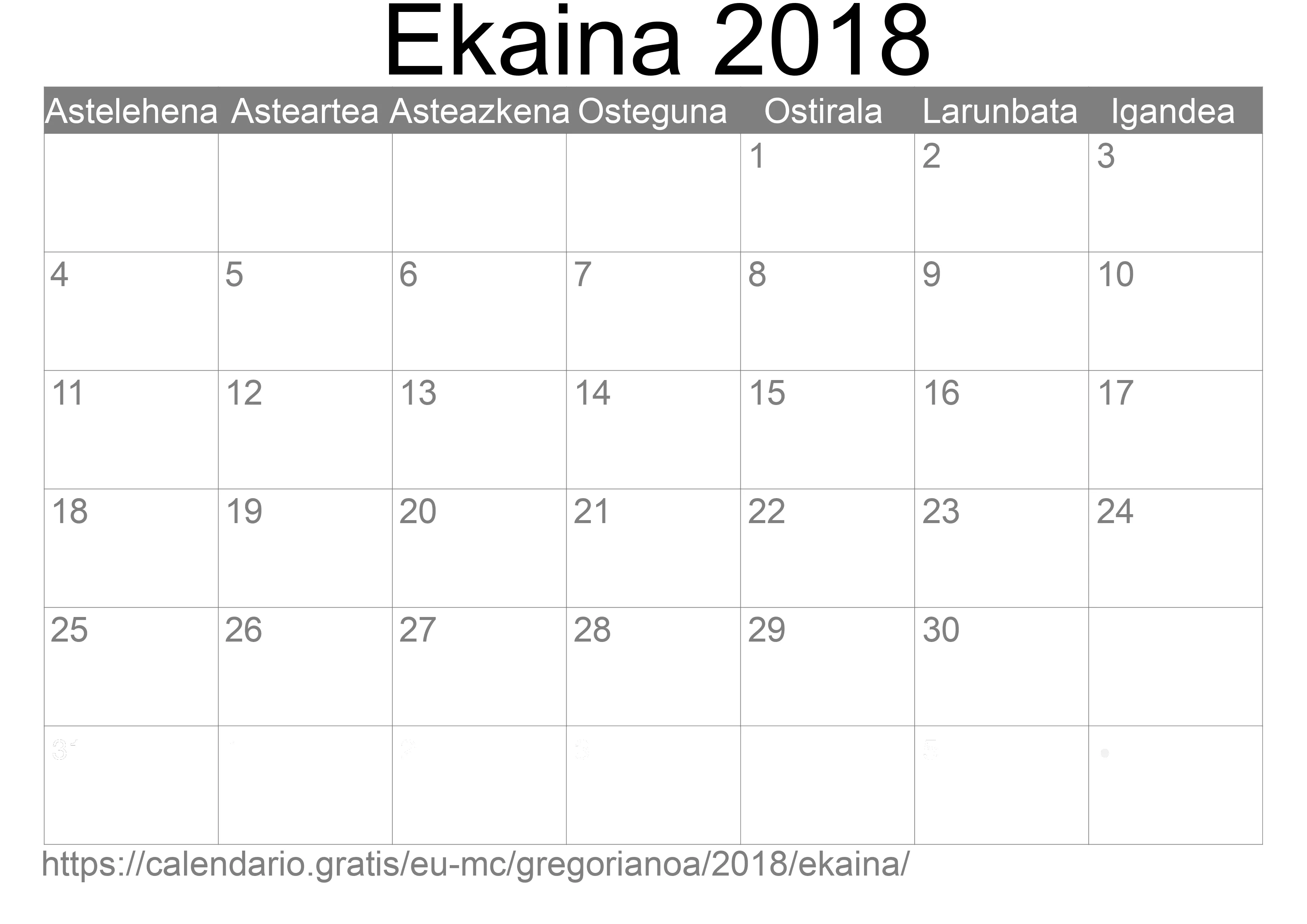 2018ko Ekaina egutegia inprimatzeko (Monako)