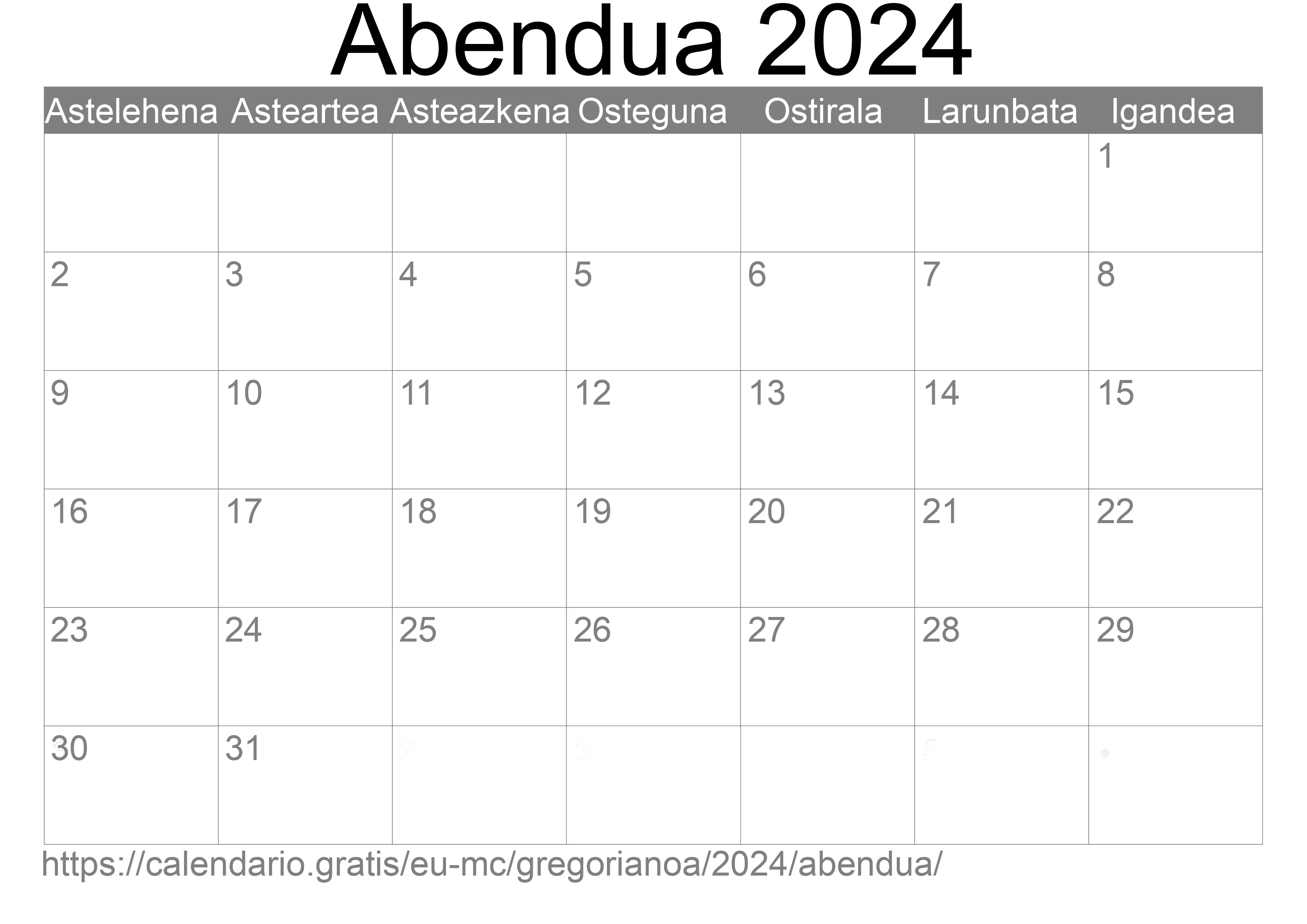 2024ko Abendua egutegia inprimatzeko (Monako) 2024ko Abendua egutegia inprimatzeko (Monako)