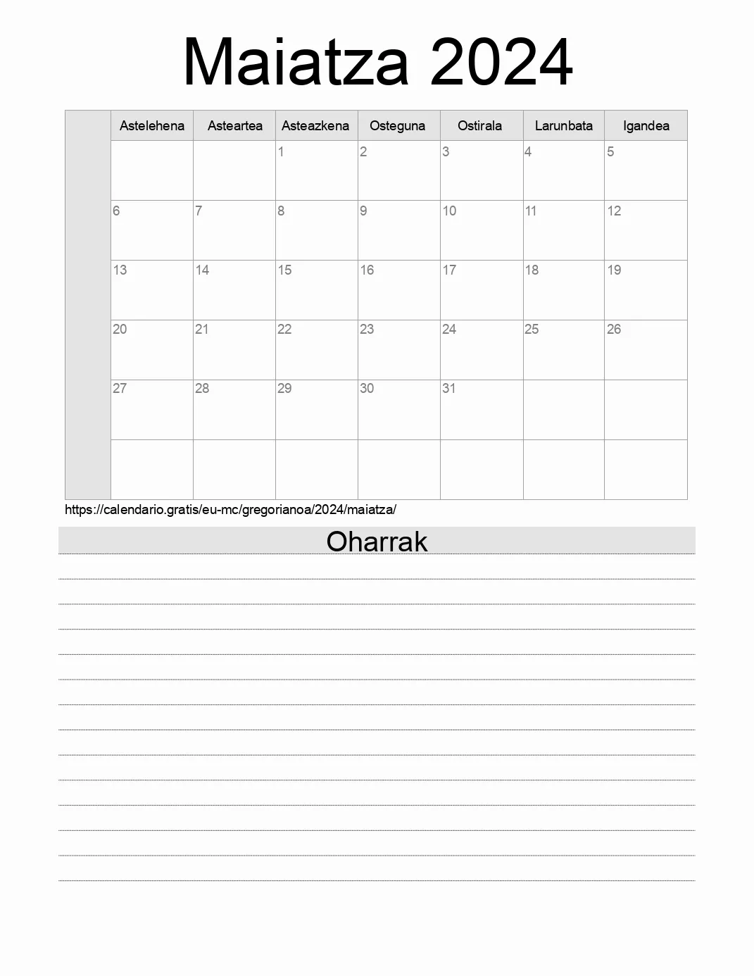 Inprimatzeko Maiatza 2024 egutegia, oharrekin. (Monako) Inprimatzeko Maiatza 2024 egutegia, oharrekin. (Monako)