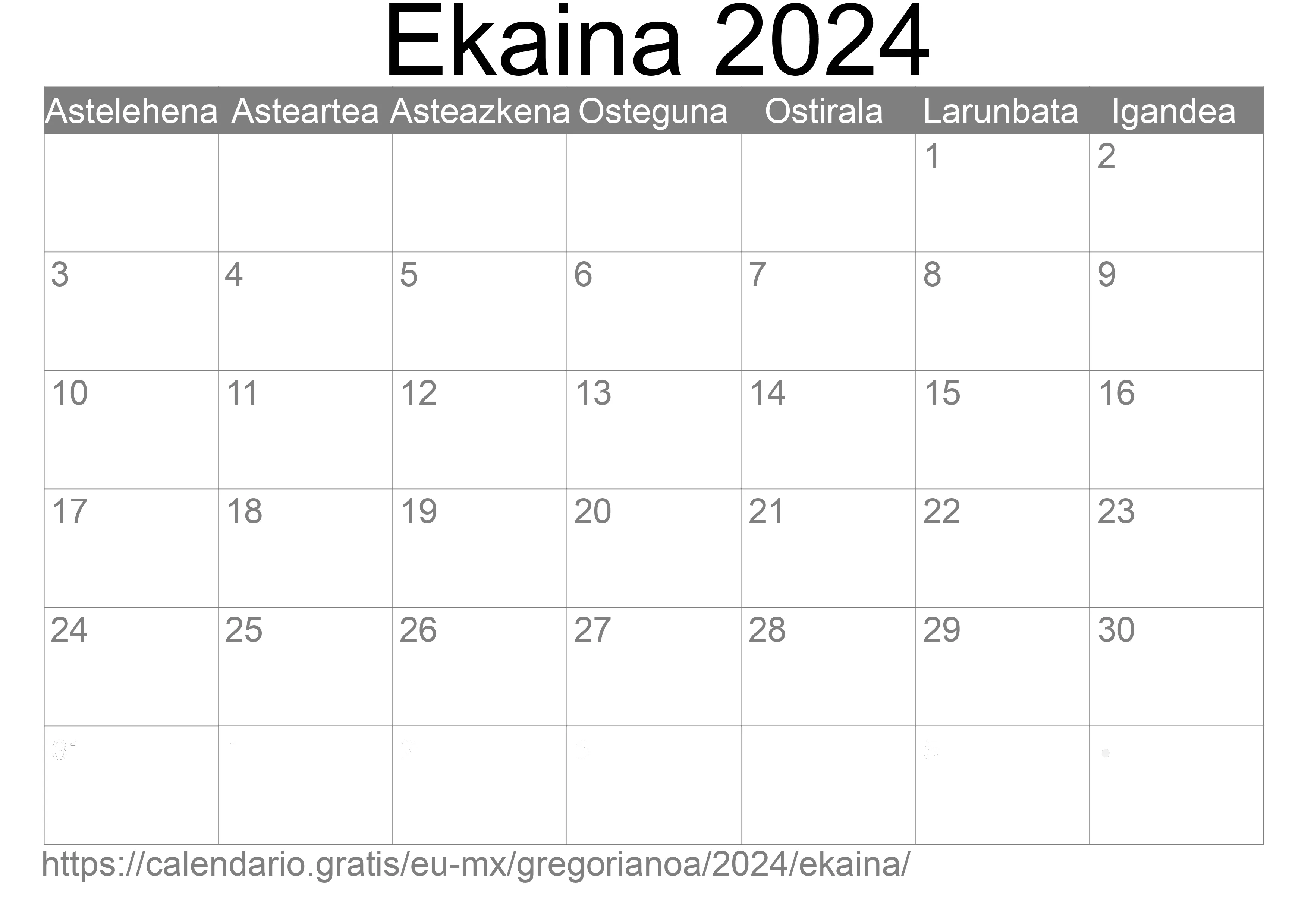 2024ko Ekaina egutegia inprimatzeko (Mexiko) 2024ko Ekaina egutegia inprimatzeko (Mexiko)