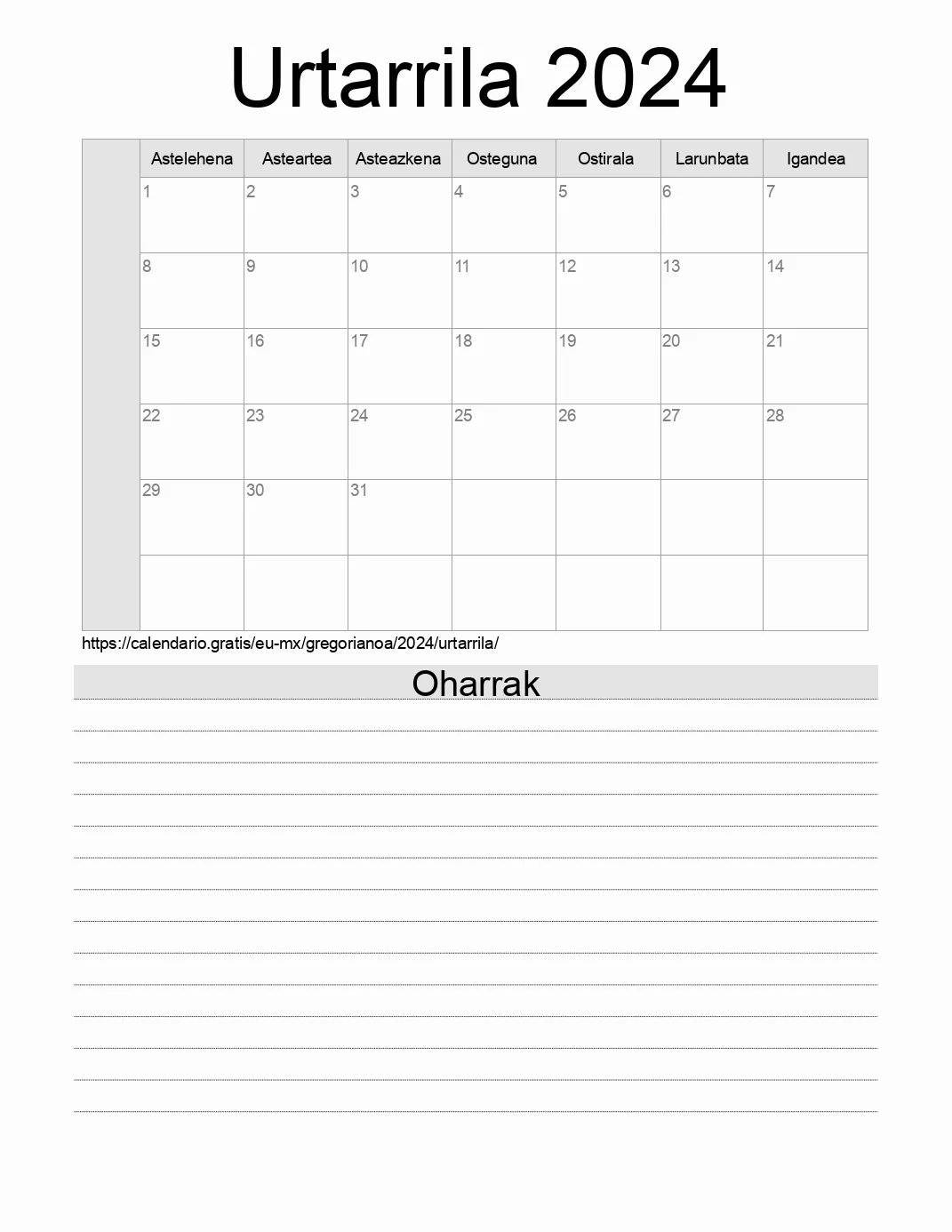 Inprimatzeko Urtarrila 2024 egutegia, oharrekin. (Mexiko) Inprimatzeko Urtarrila 2024 egutegia, oharrekin. (Mexiko)