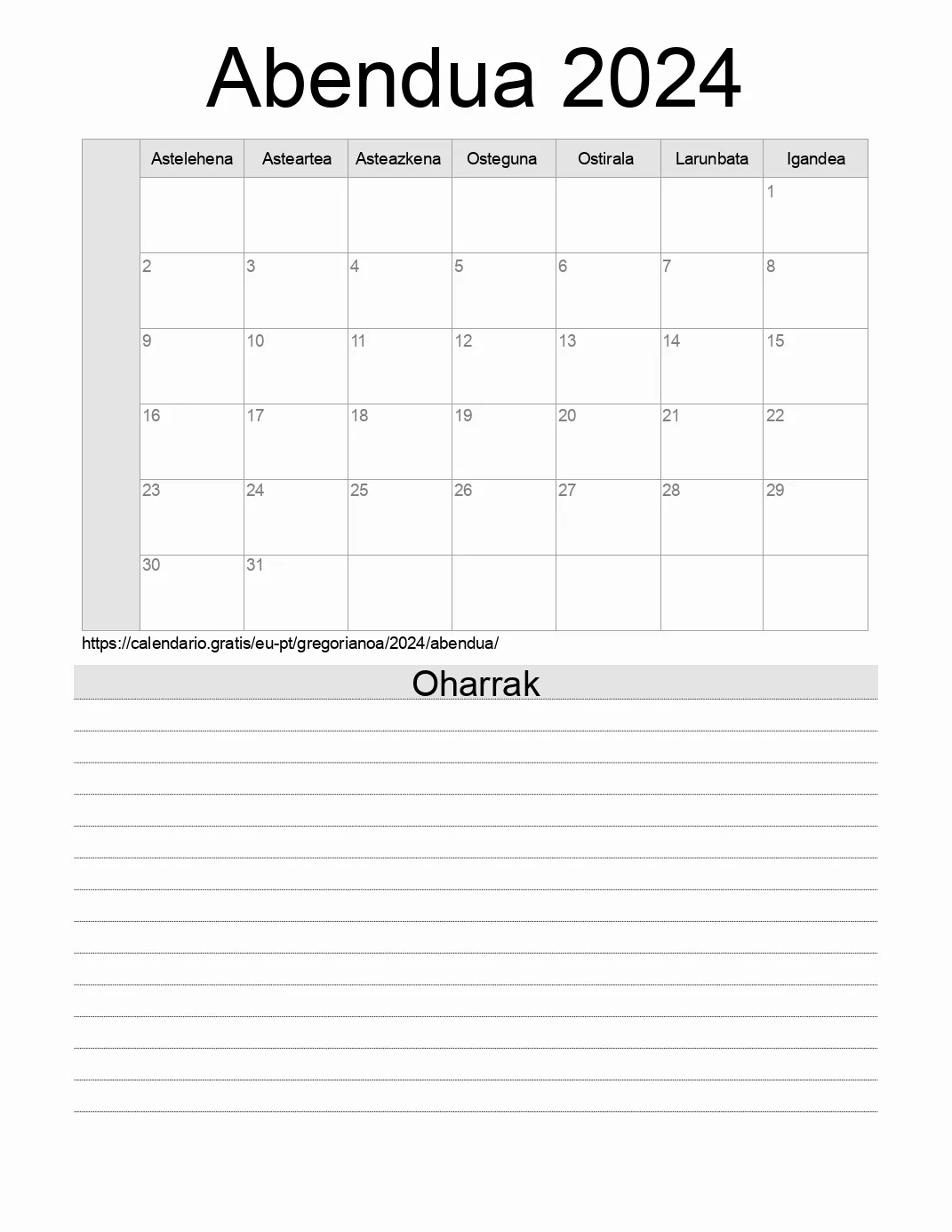 Inprimatzeko Abendua 2024 egutegia, oharrekin. (Portugal) Inprimatzeko Abendua 2024 egutegia, oharrekin. (Portugal)
