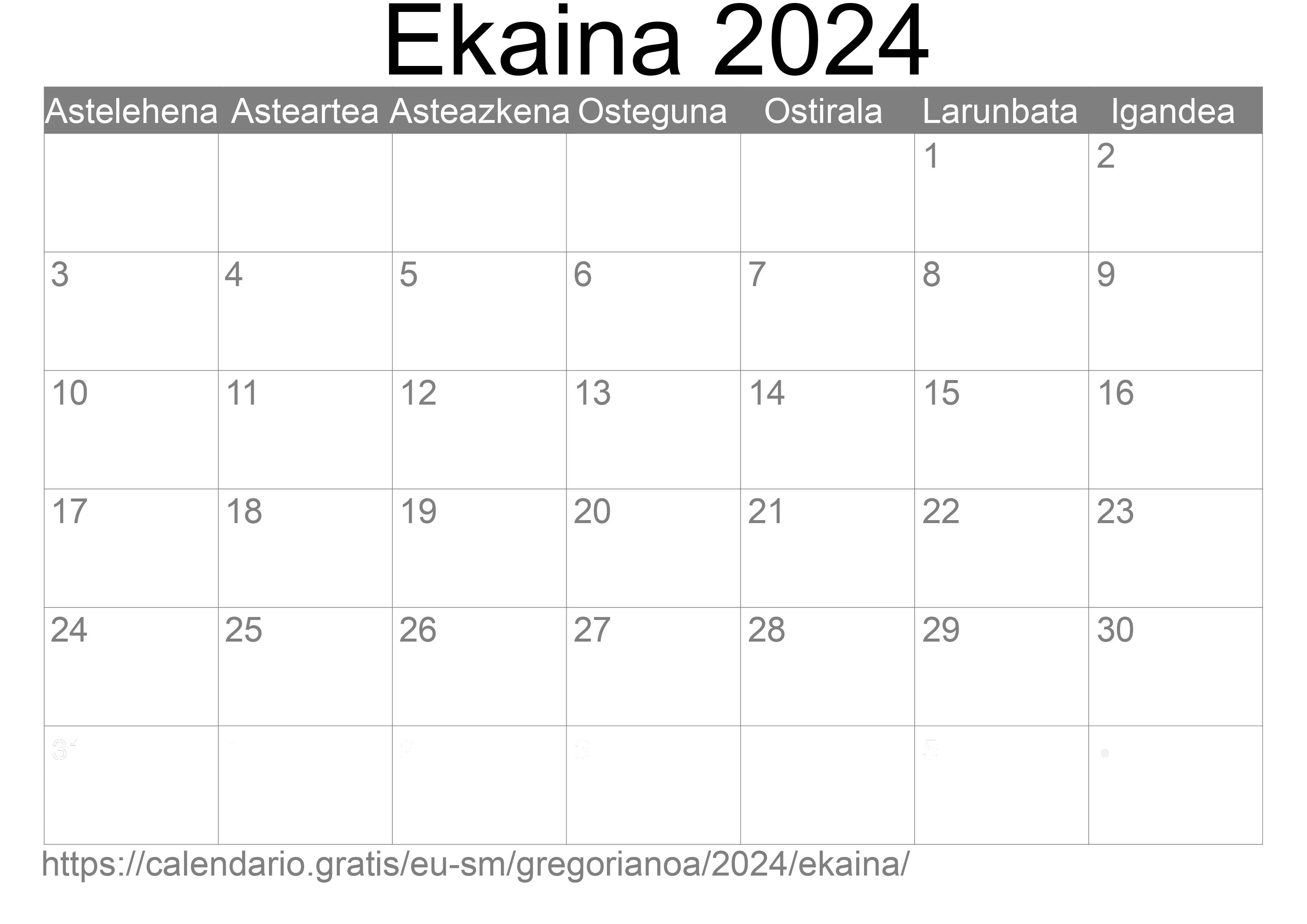 2024ko Ekaina egutegia inprimatzeko (San Marino) 2024ko Ekaina egutegia inprimatzeko (San Marino)