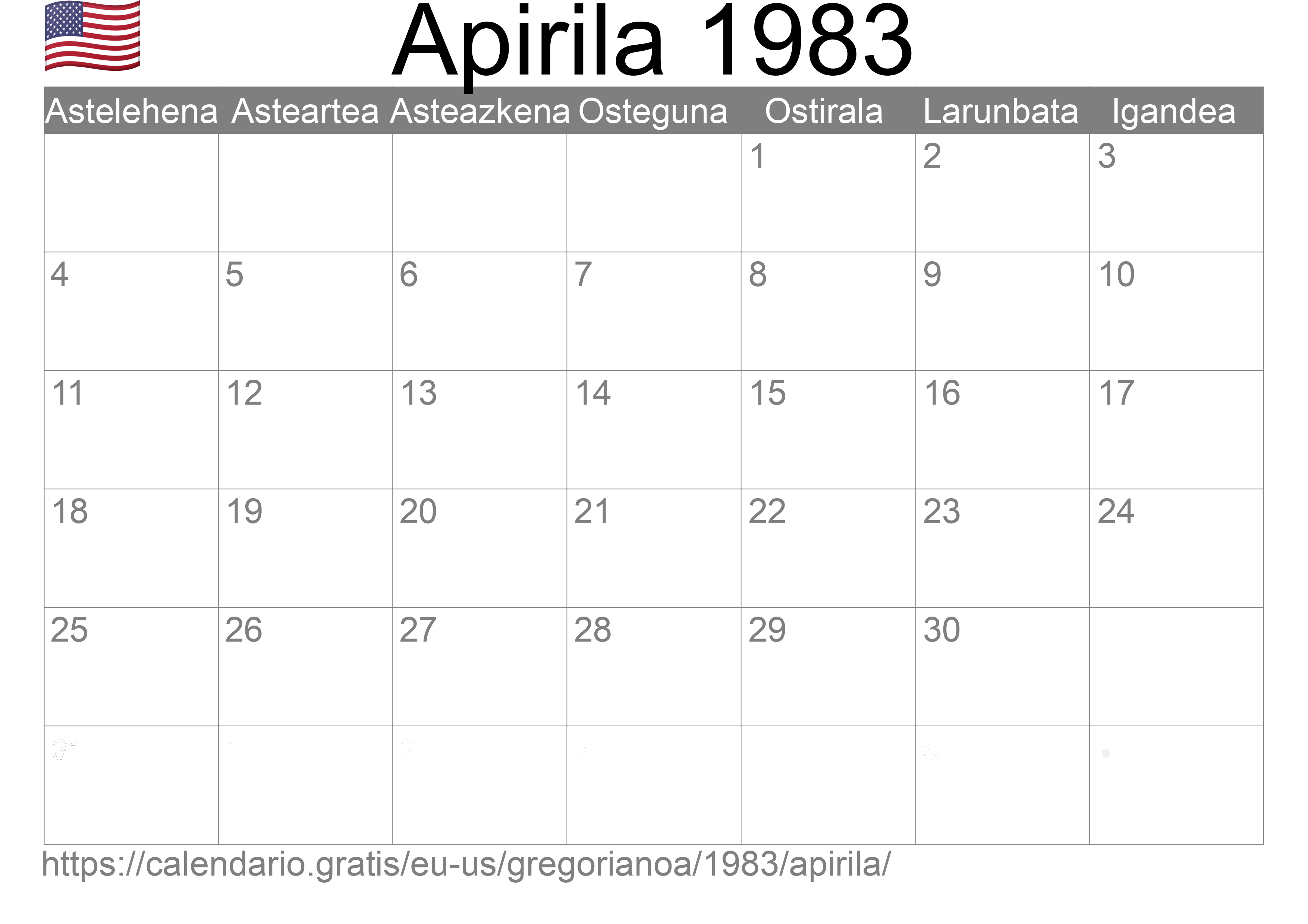 1983ko Apirila egutegia inprimatzeko