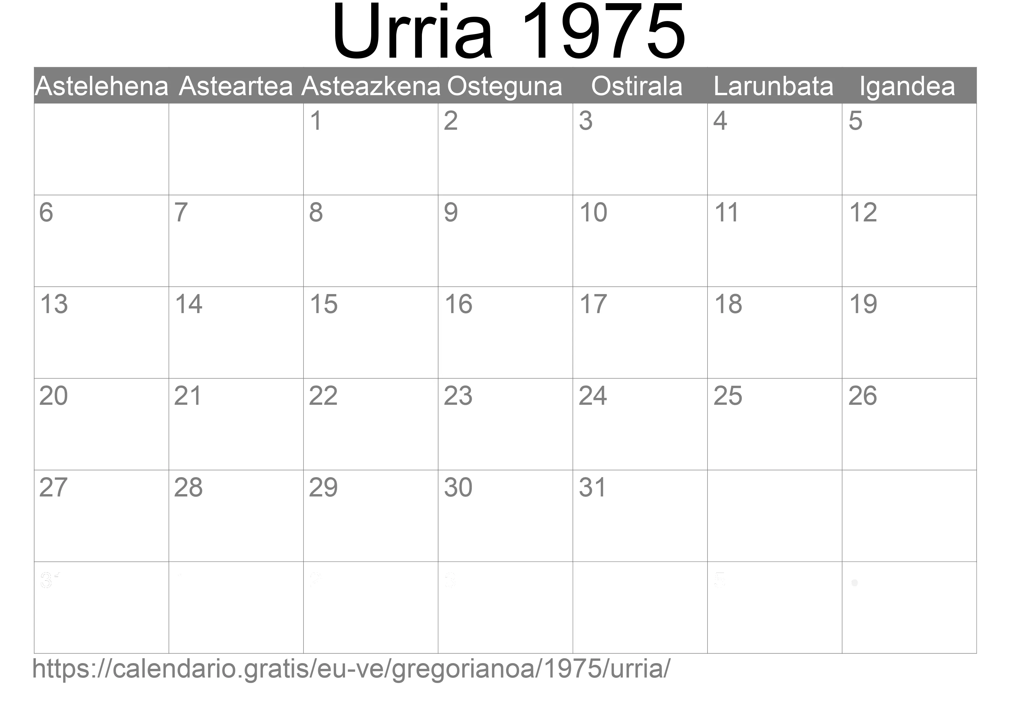1975ko Urria egutegia inprimatzeko (Venezuela) 1975ko Urria egutegia inprimatzeko (Venezuela)