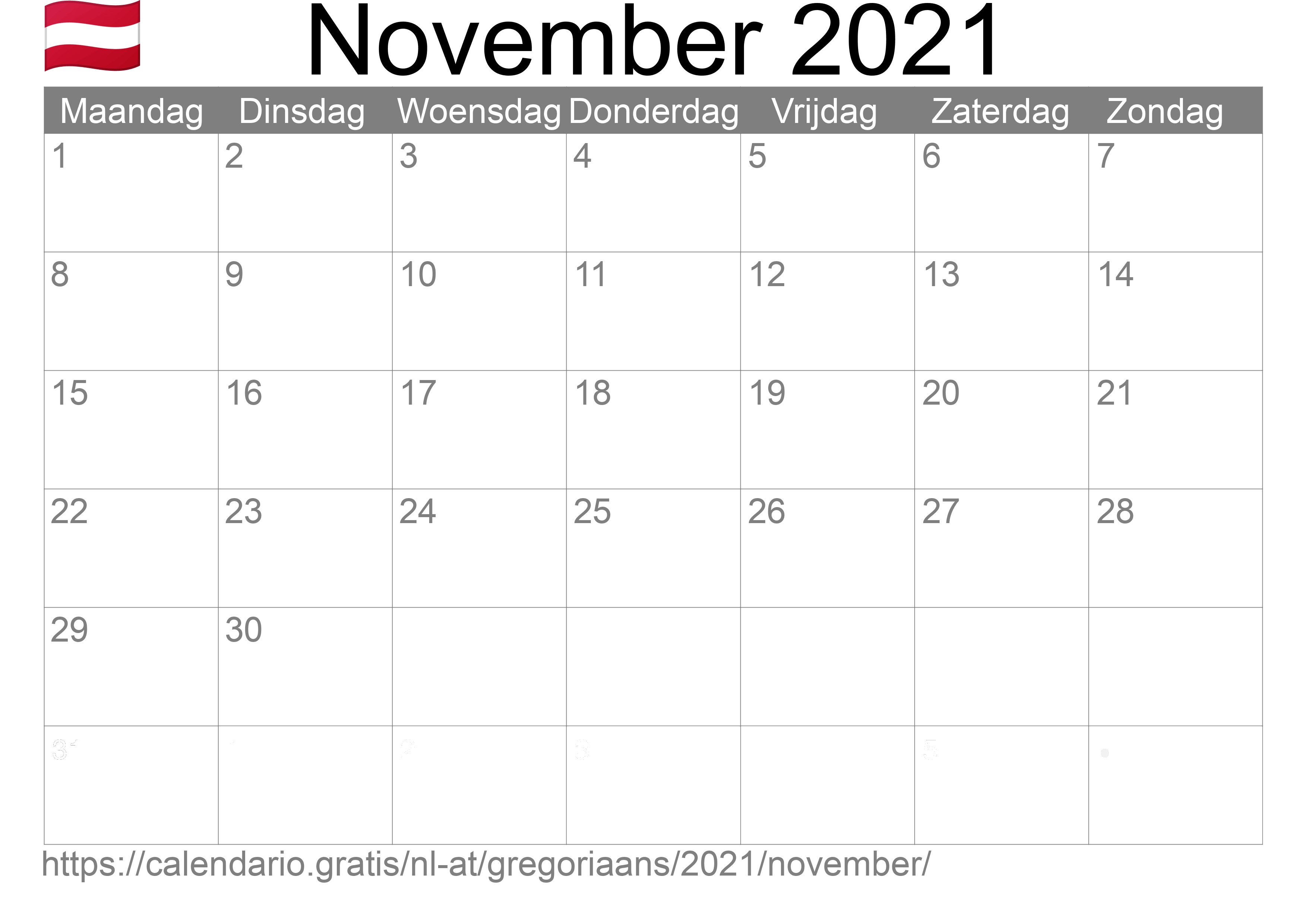 Kalender November 2021 om af te drukken