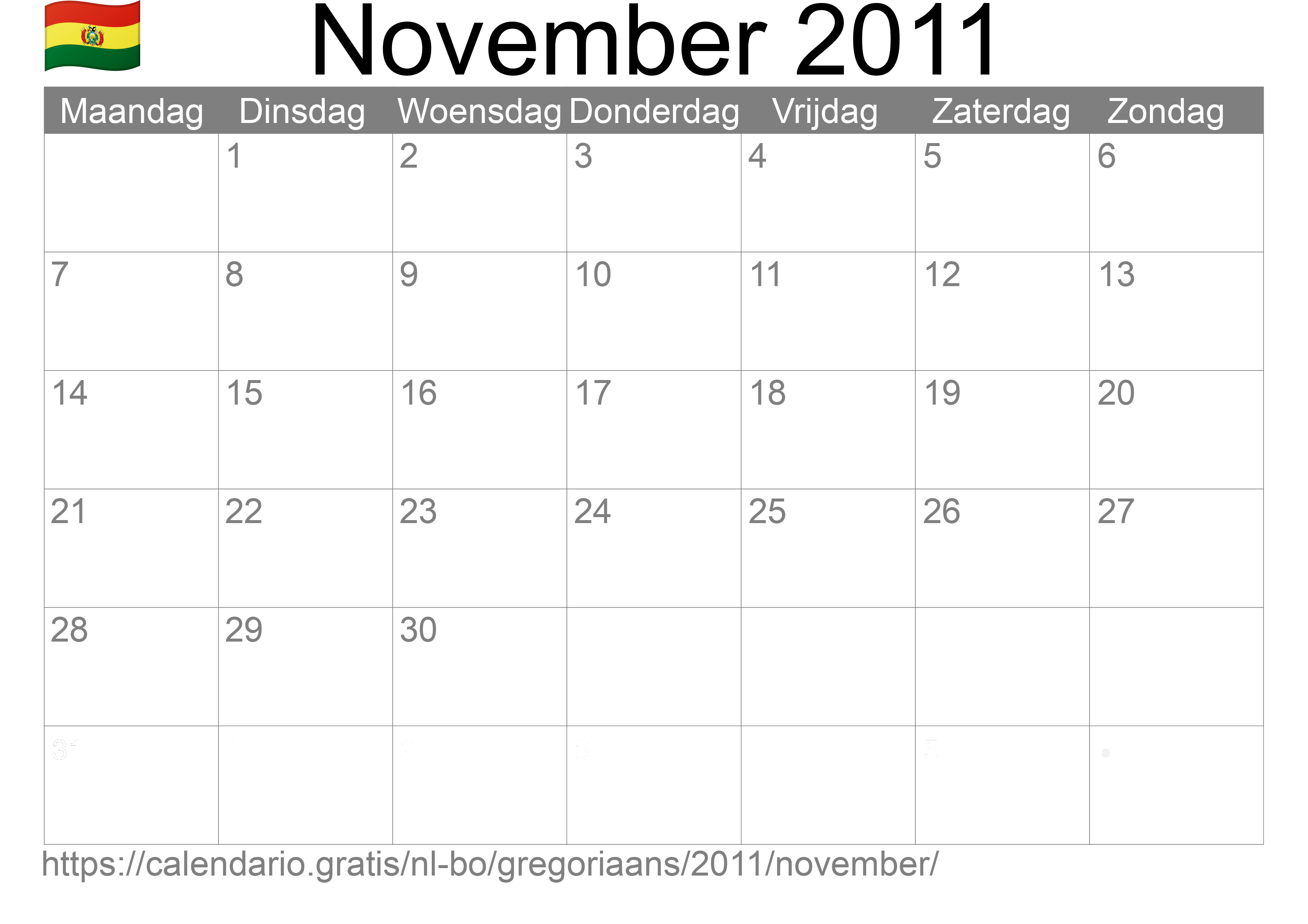 Kalender November 2011 om af te drukken