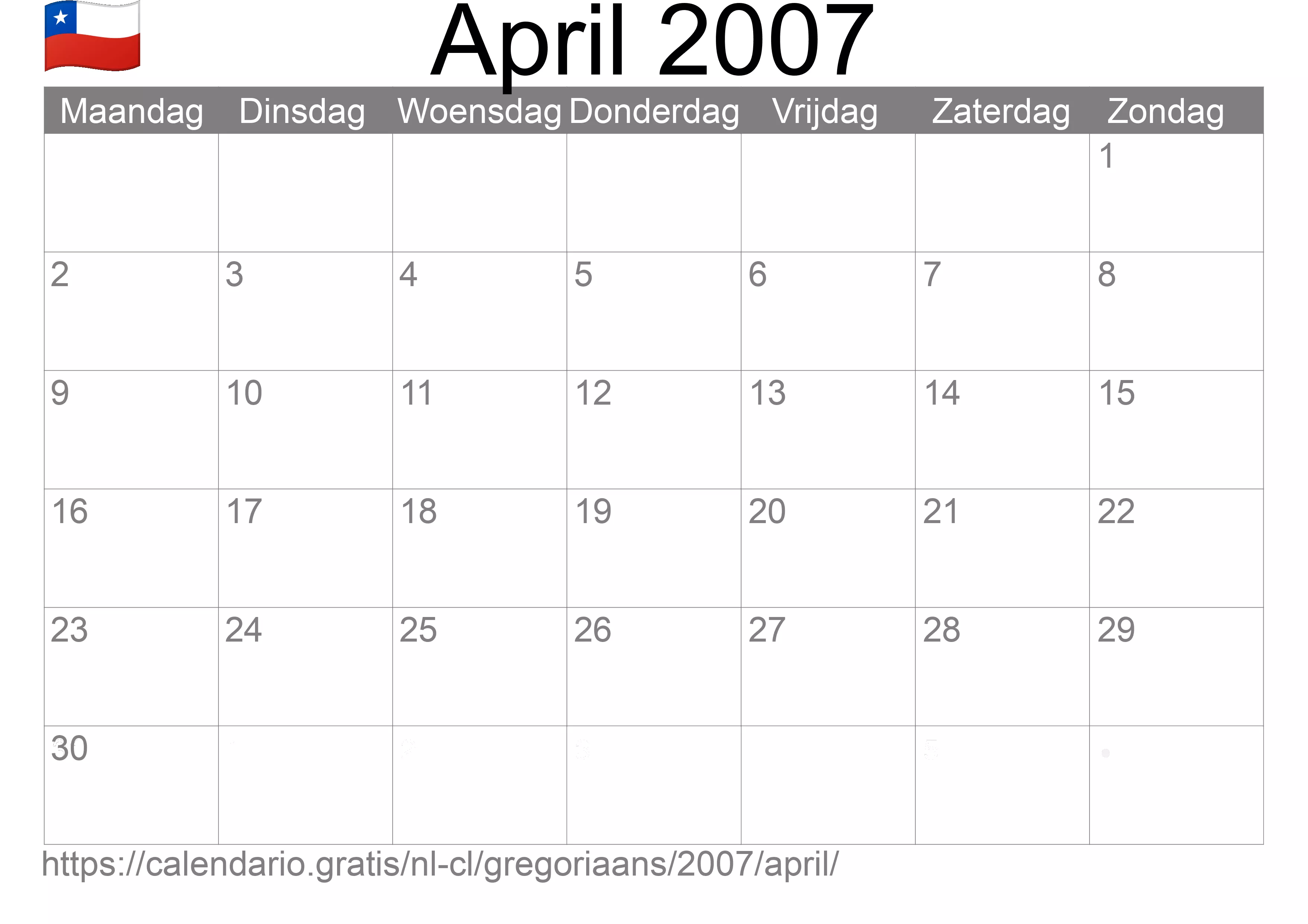 Kalender April 2007 om af te drukken (Chili)