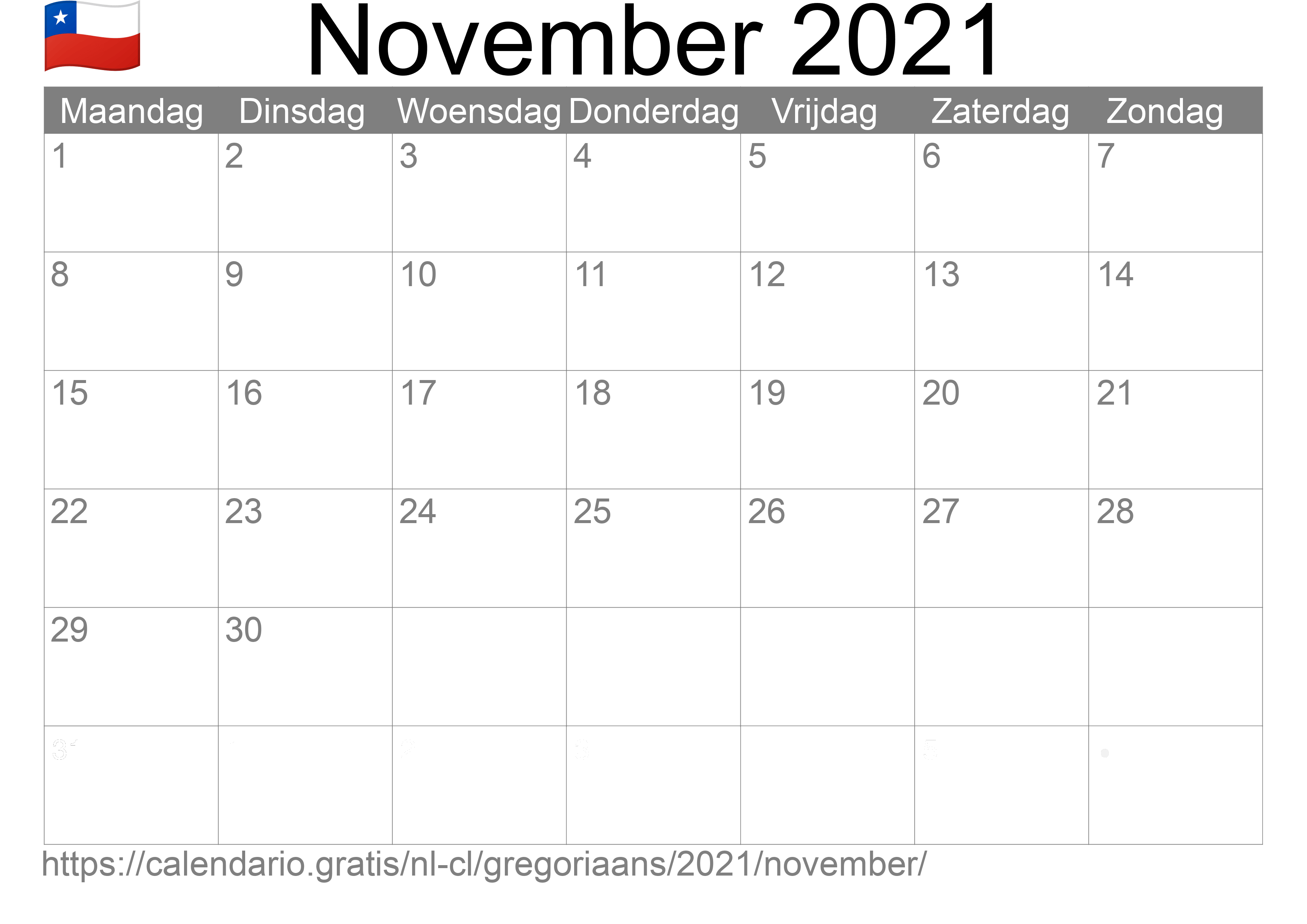 Kalender November 2021 om af te drukken