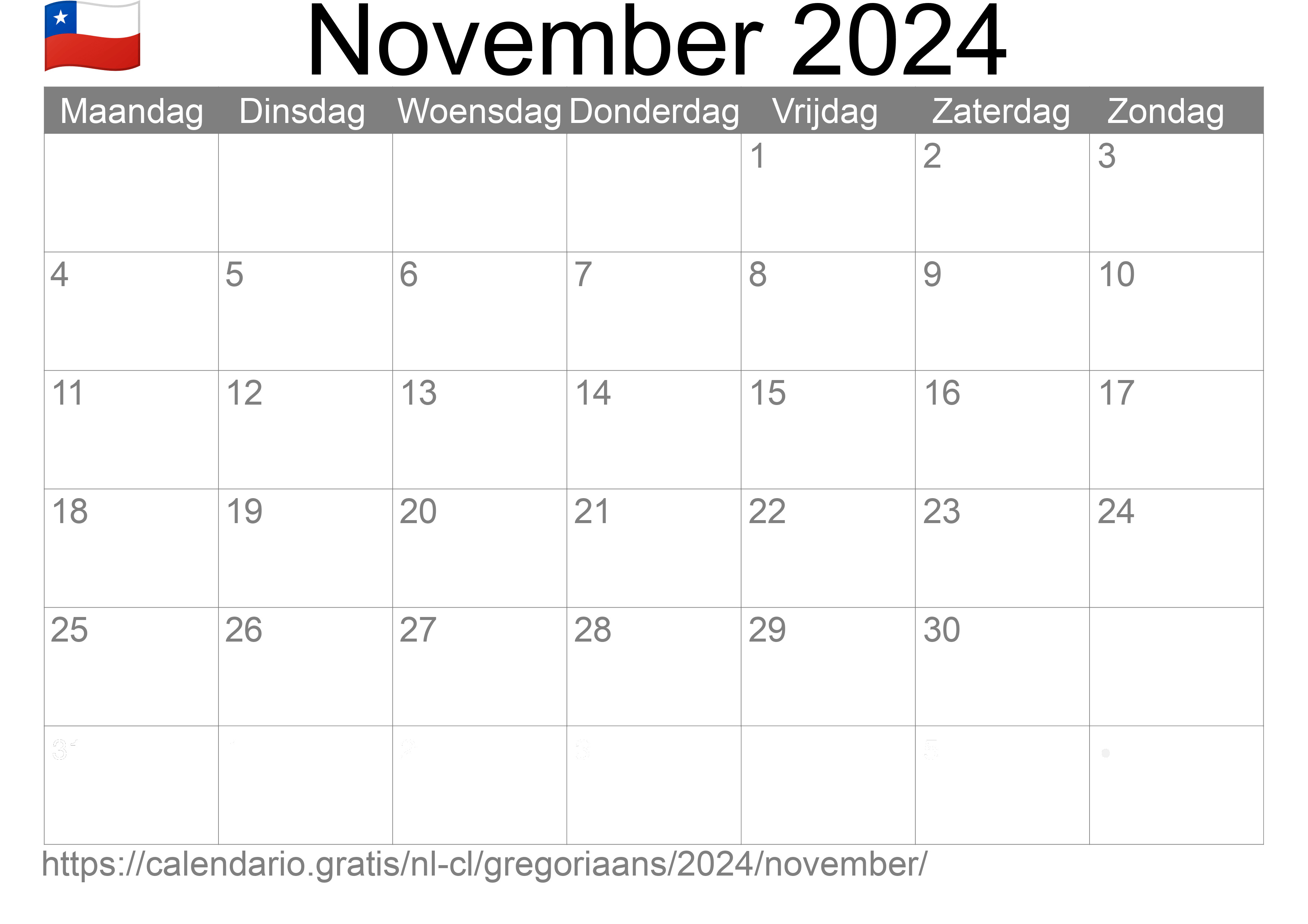 Kalender November 2024 om af te drukken