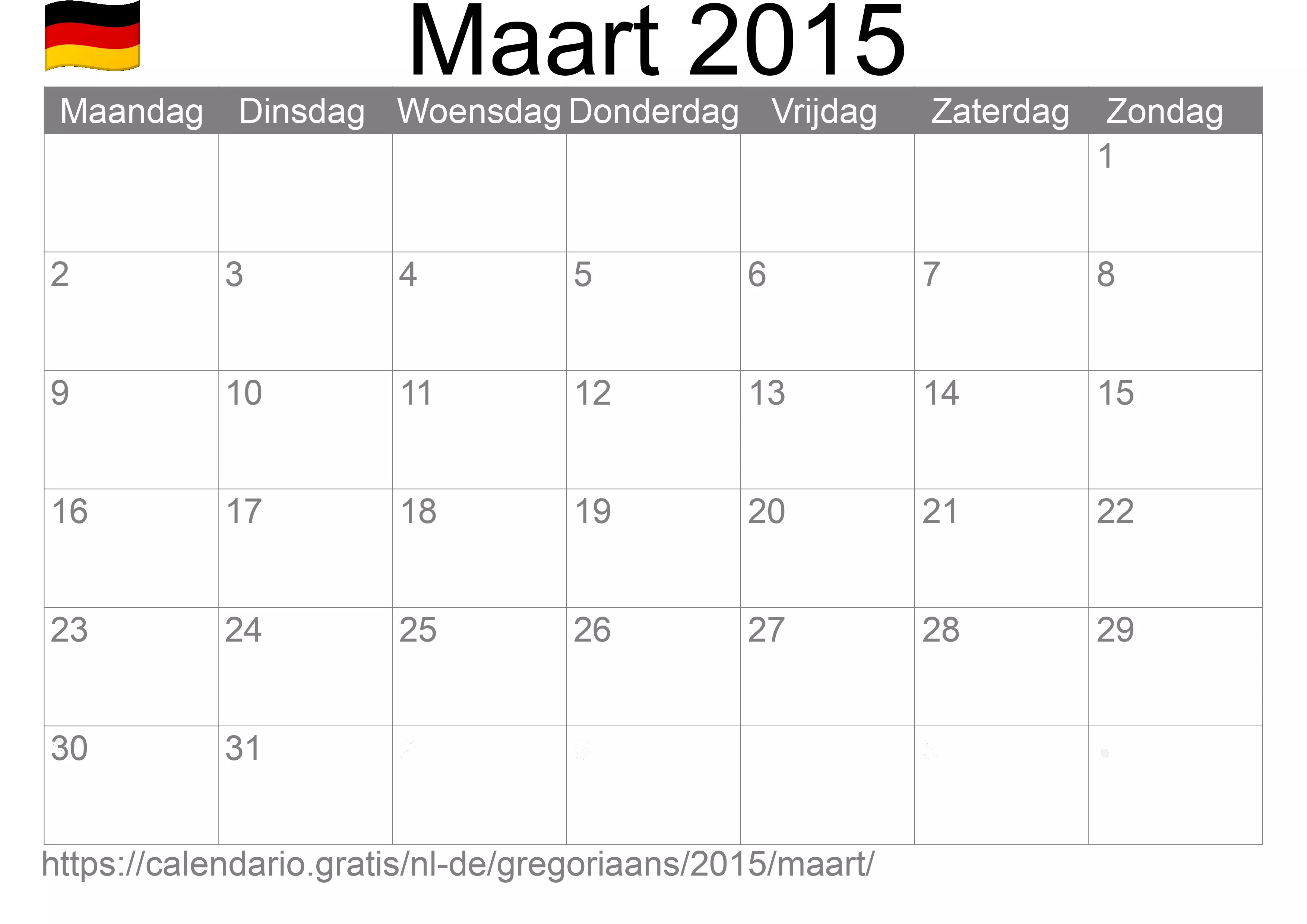 Kalender Maart 2015 om af te drukken (Duitsland)