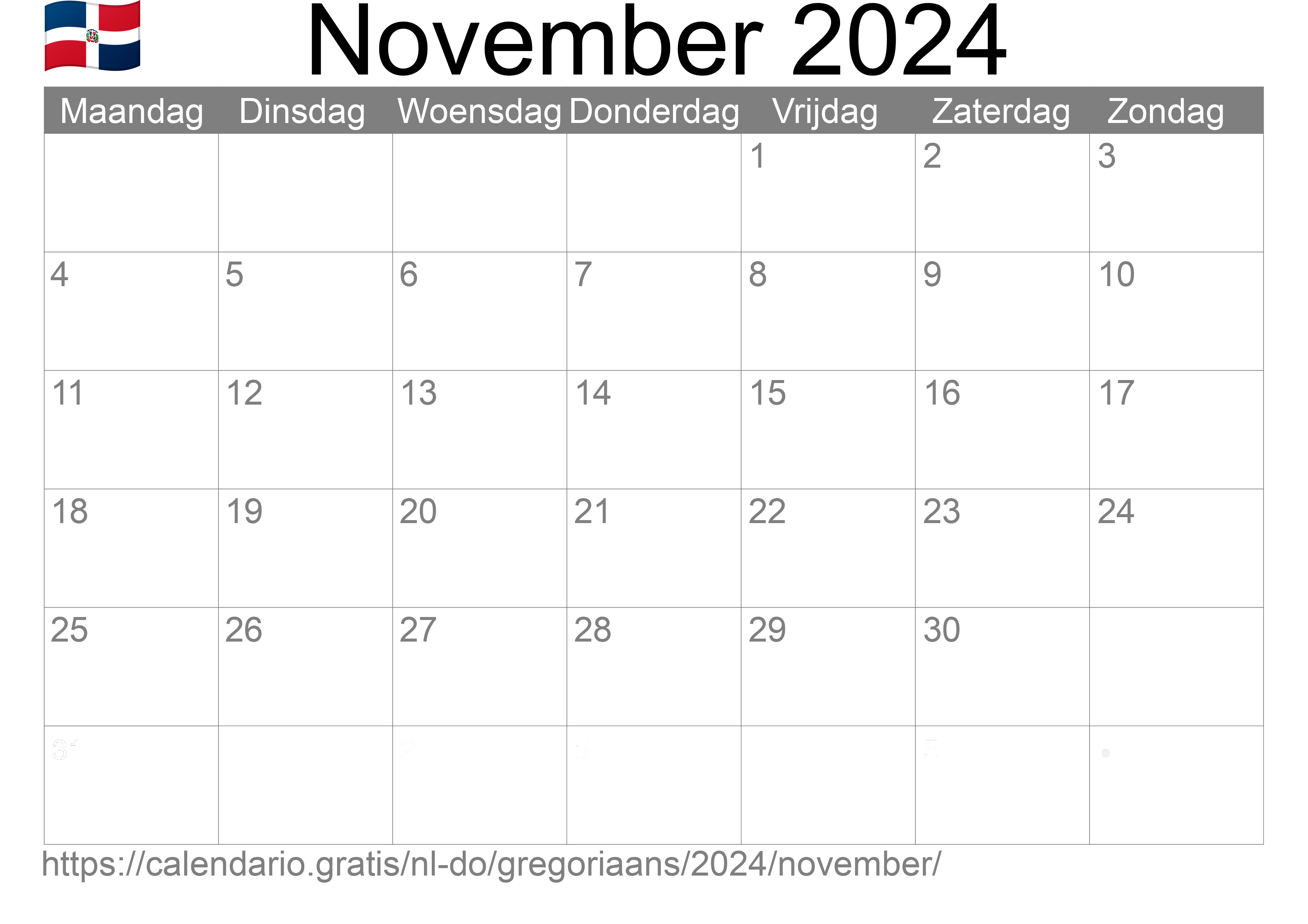 Kalender November 2024 om af te drukken