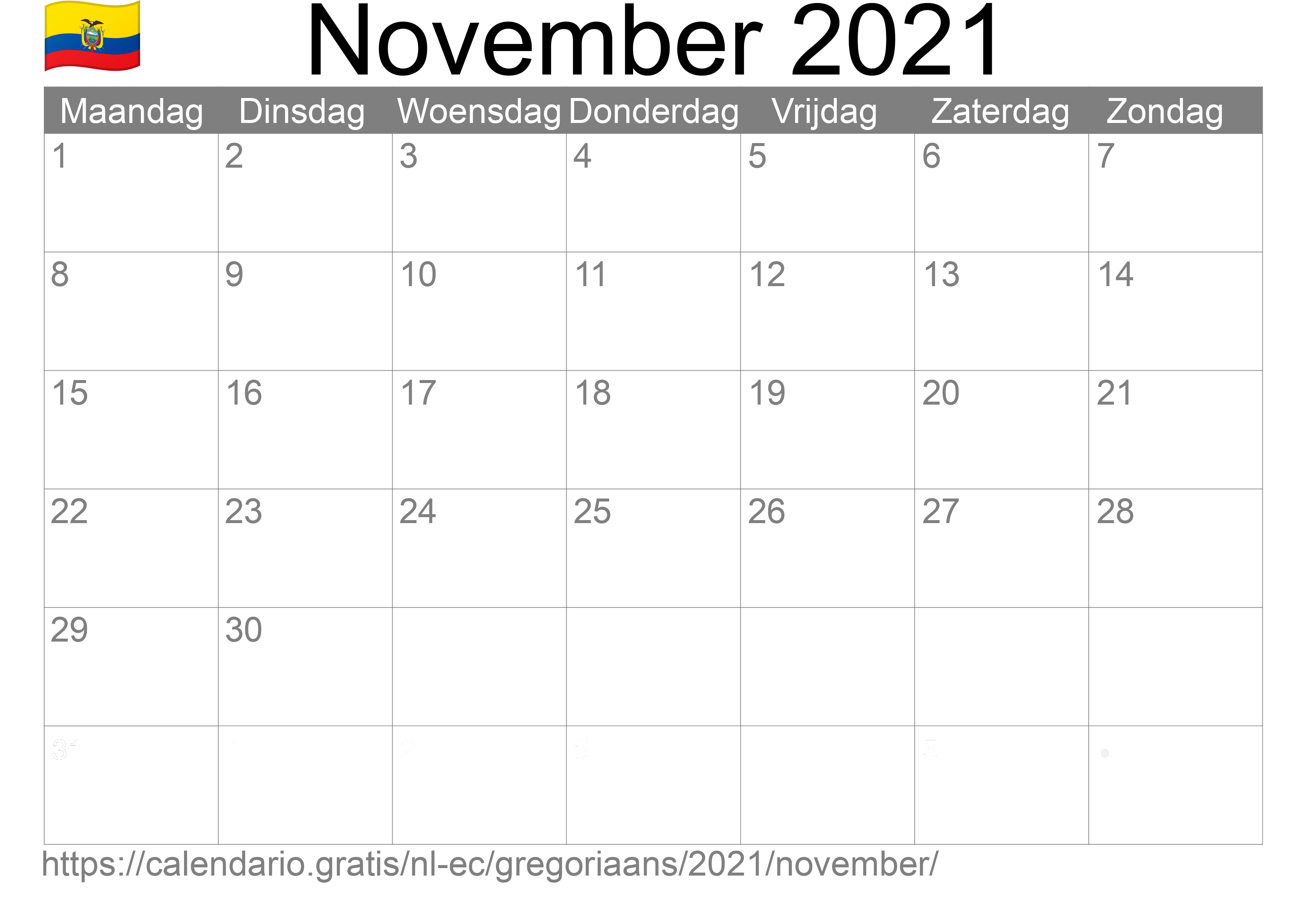 Kalender November 2021 om af te drukken