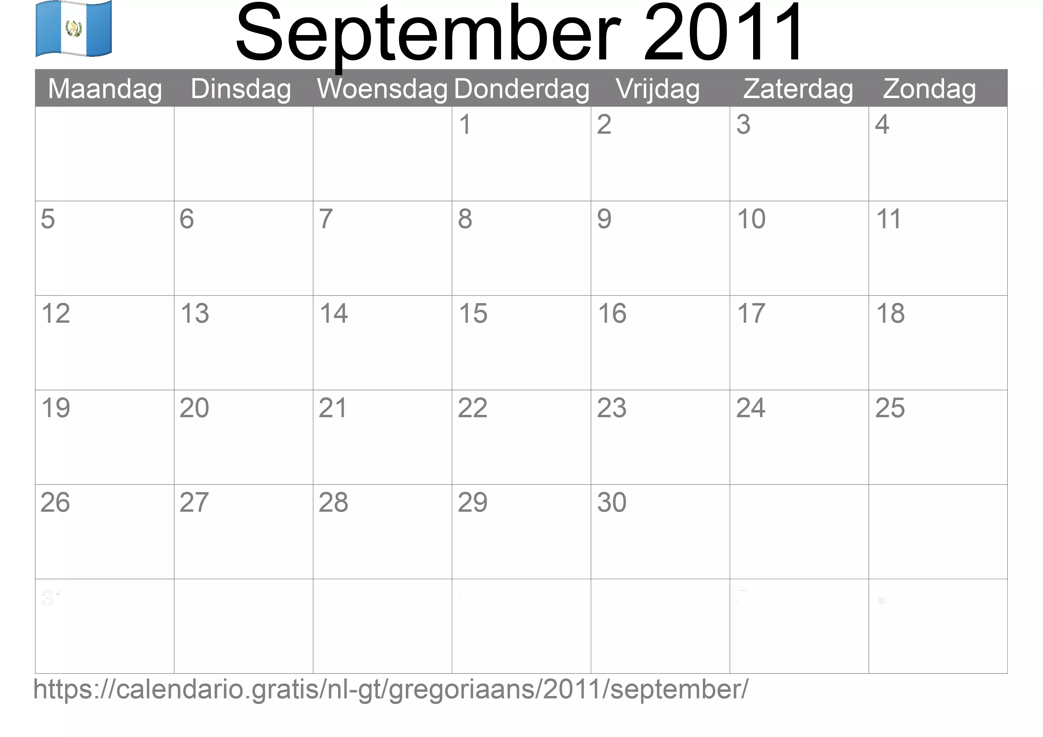 Kalender September 2011 om af te drukken (Guatemala)