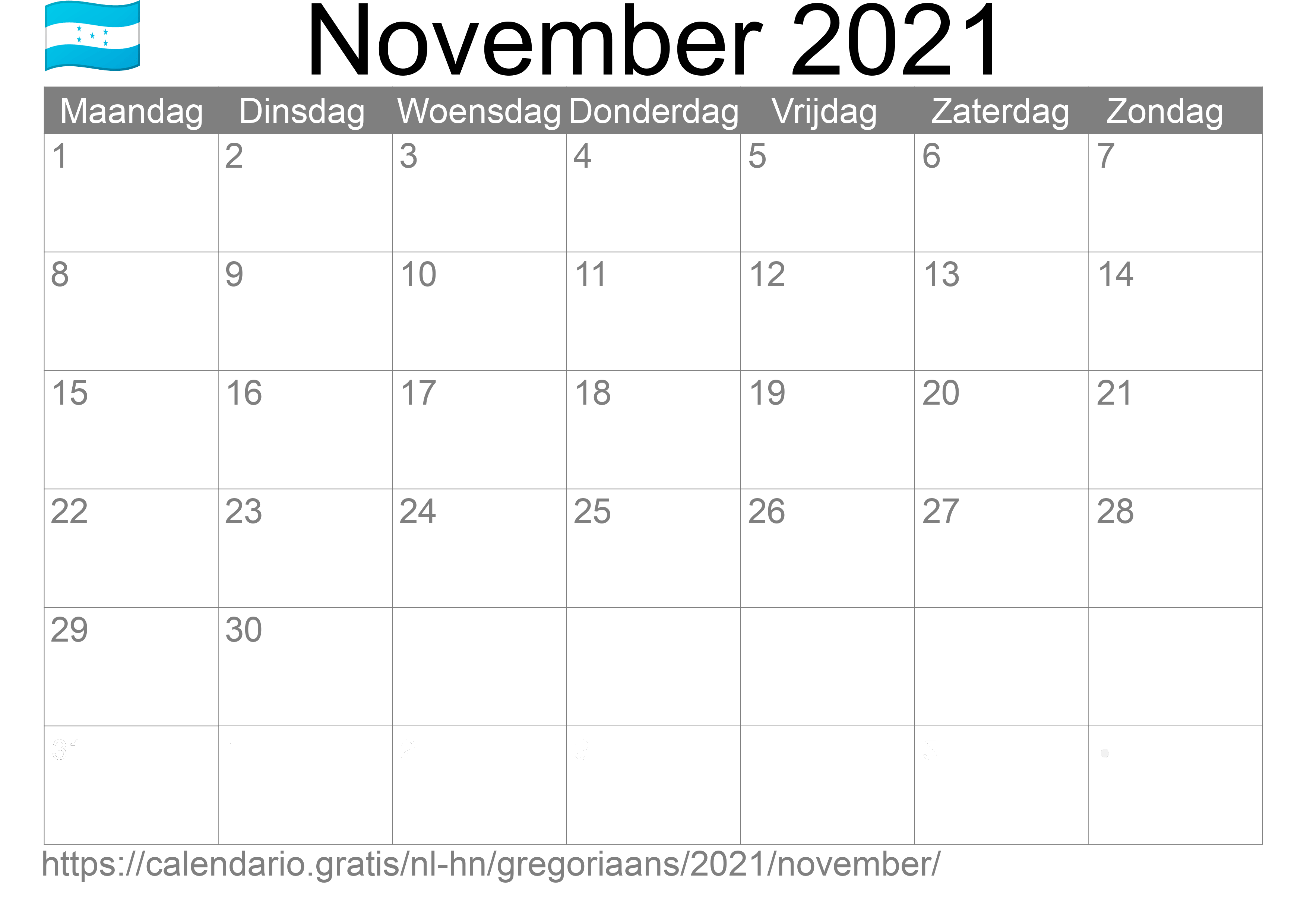 Kalender November 2021 om af te drukken