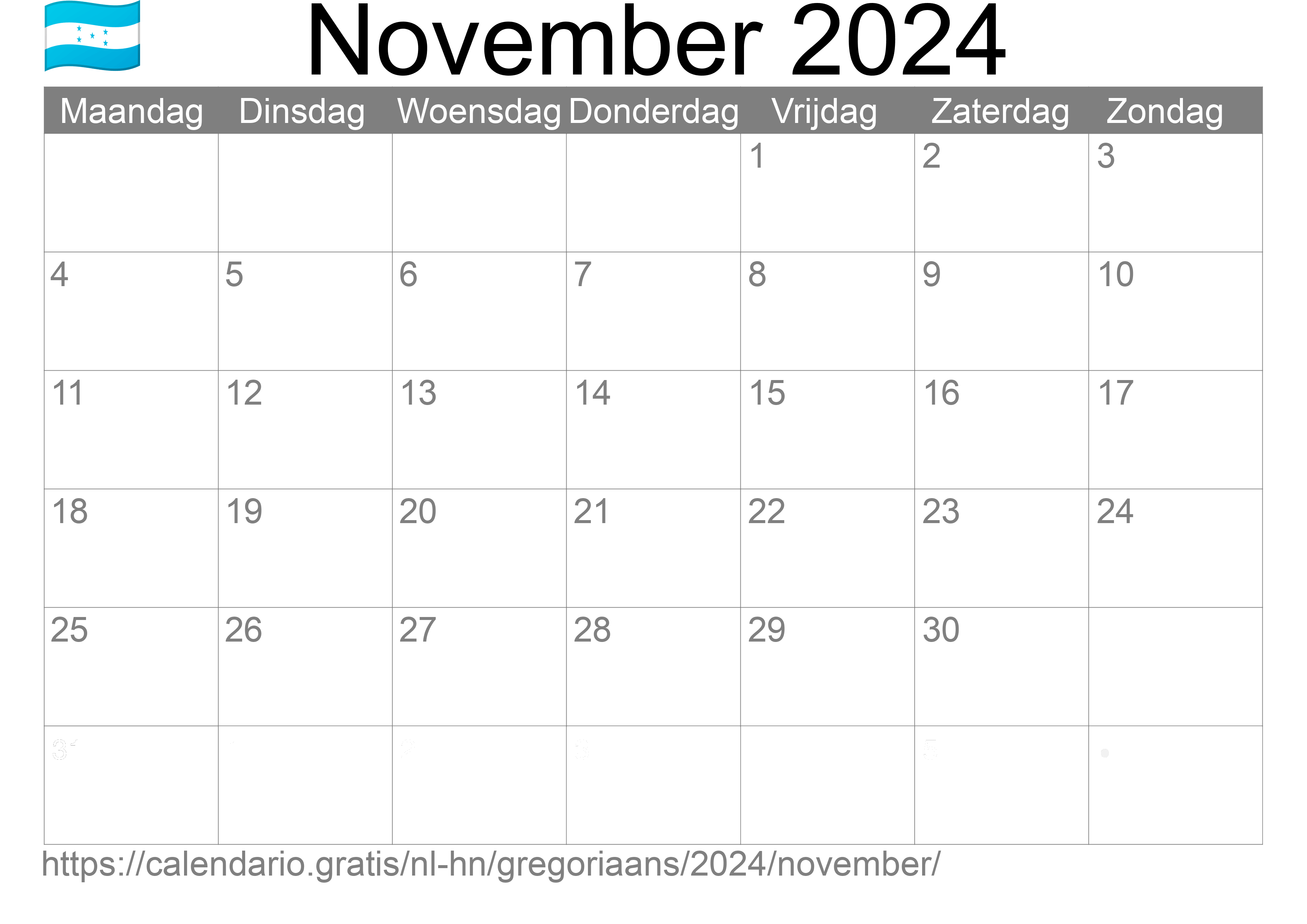 Kalender November 2024 om af te drukken