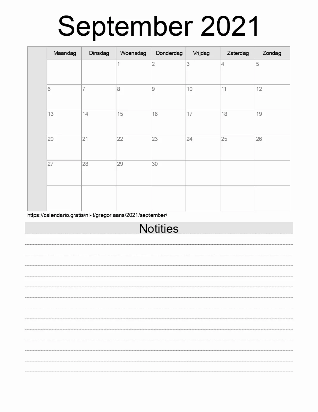 Kalender voor September 2021 om af te drukken met notities. (Italië) Kalender voor September 2021 om af te drukken met notities. (Italië)
