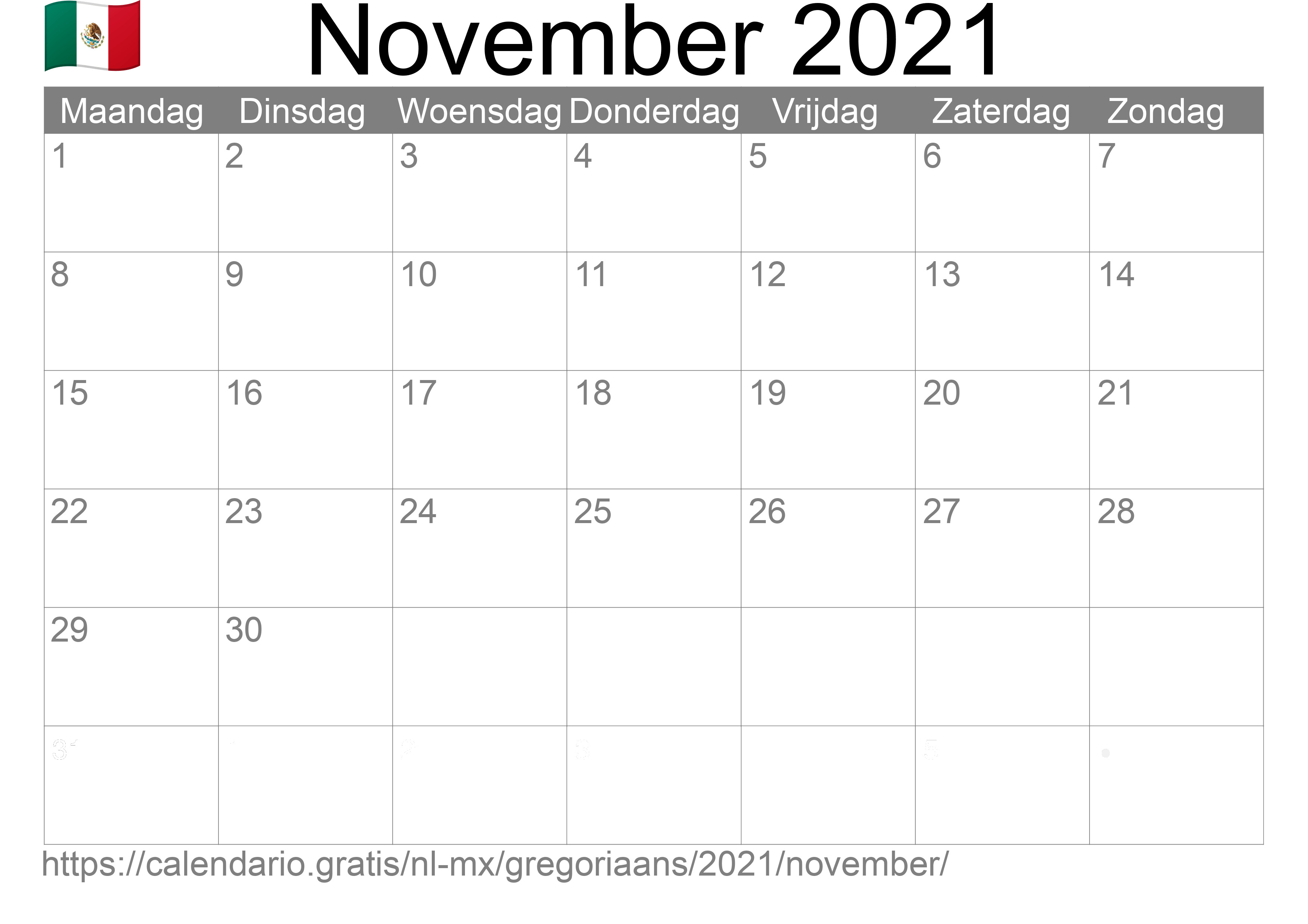 Kalender November 2021 om af te drukken