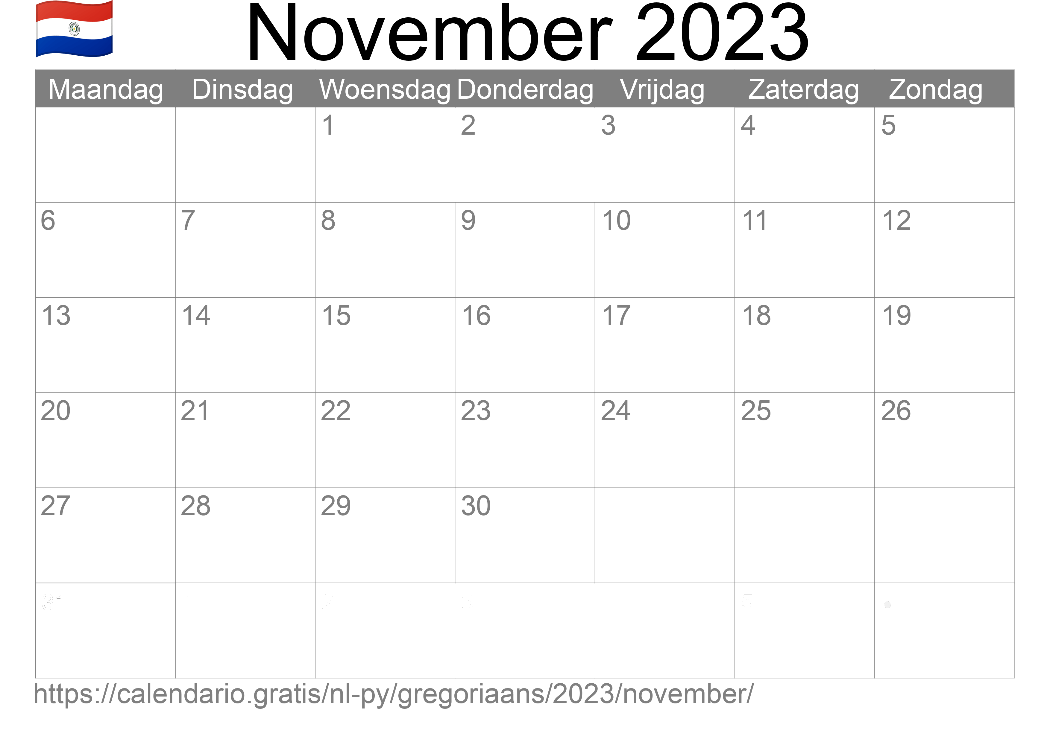 Kalender November 2023 om af te drukken