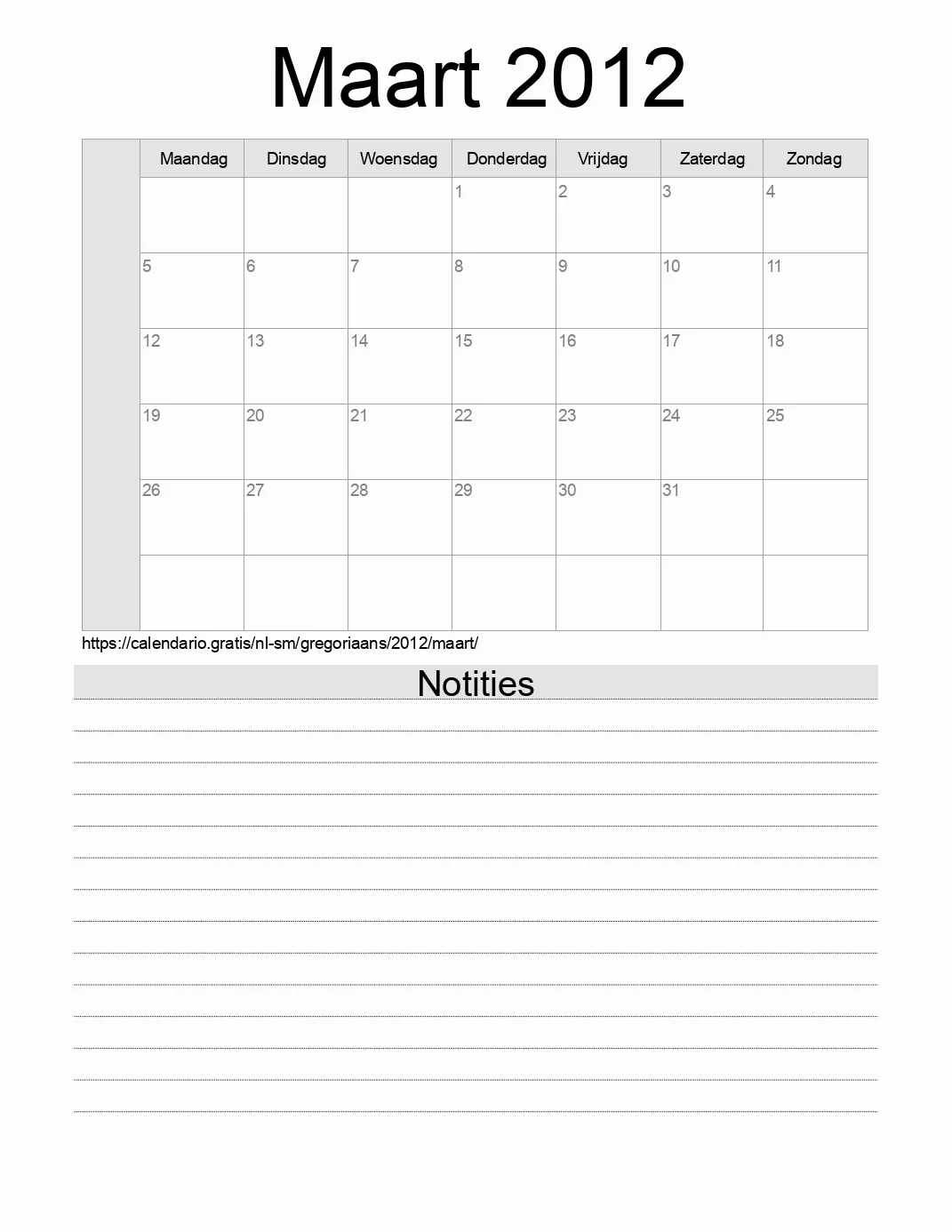 Kalender voor Maart 2012 om af te drukken met notities. (San Marino) Kalender voor Maart 2012 om af te drukken met notities. (San Marino)