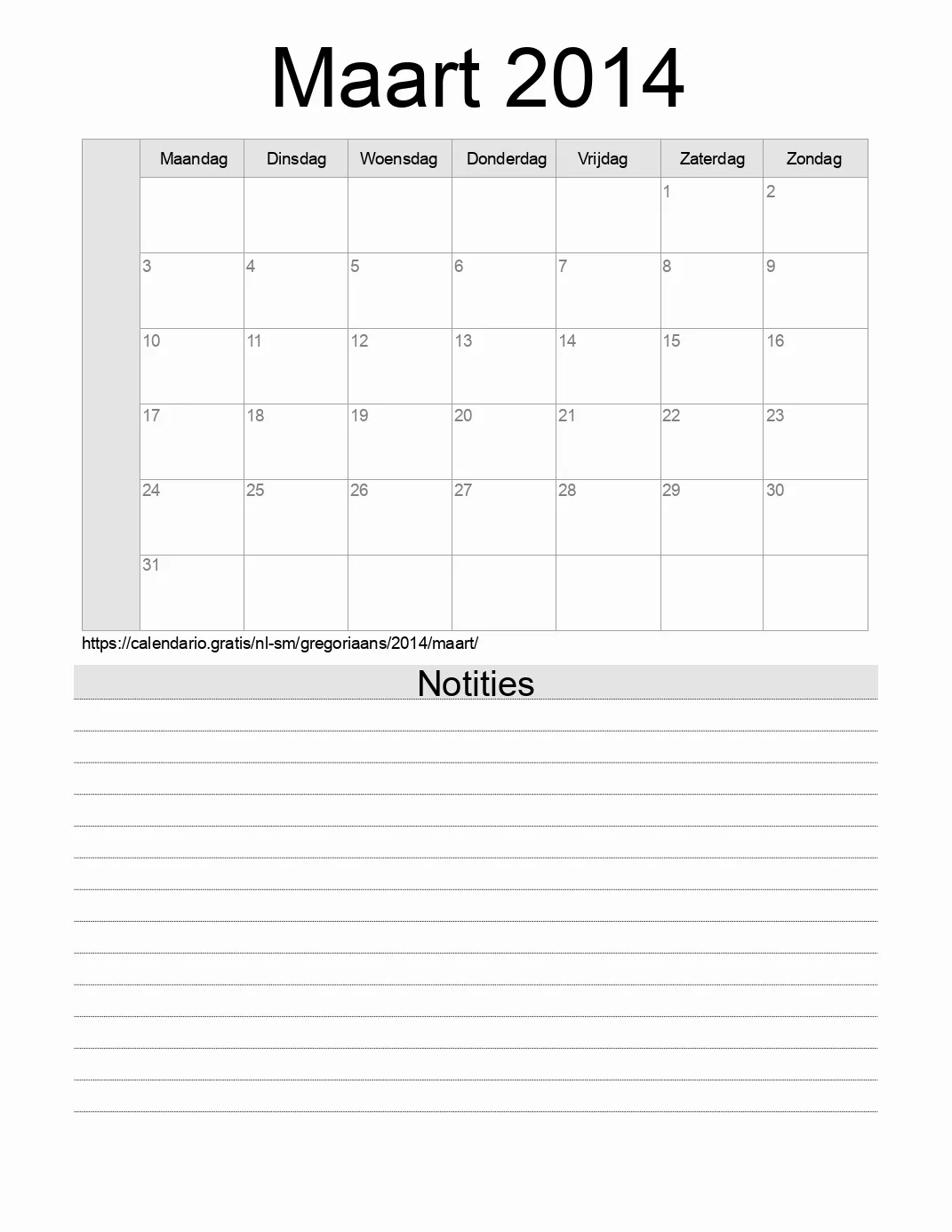 Kalender voor Maart 2014 om af te drukken met notities. (San Marino) Kalender voor Maart 2014 om af te drukken met notities. (San Marino)