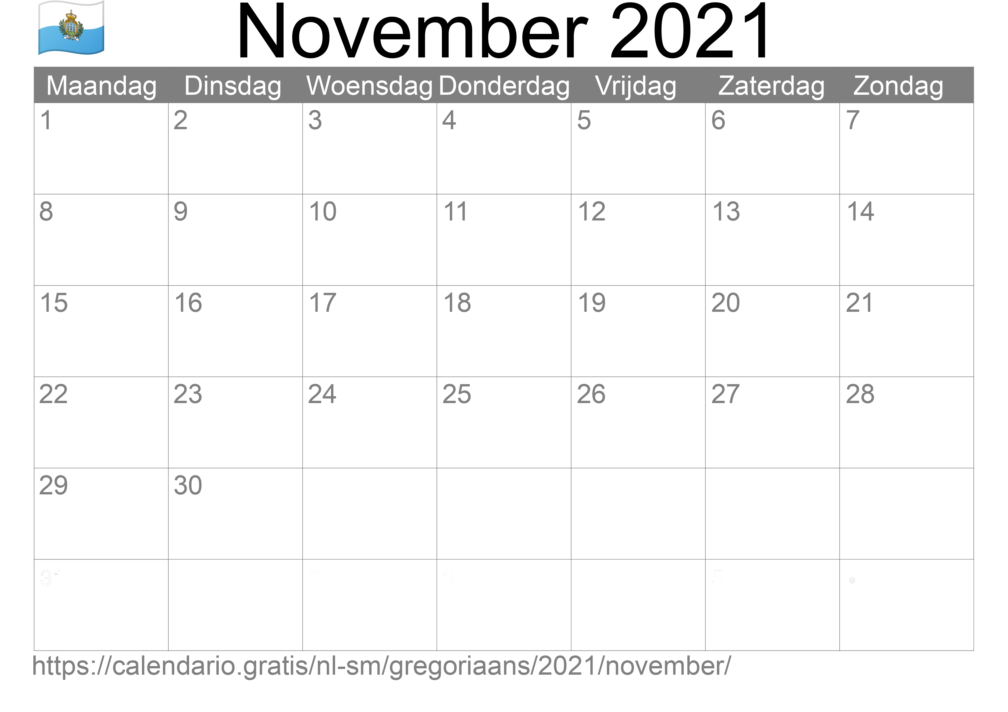 Kalender November 2021 om af te drukken