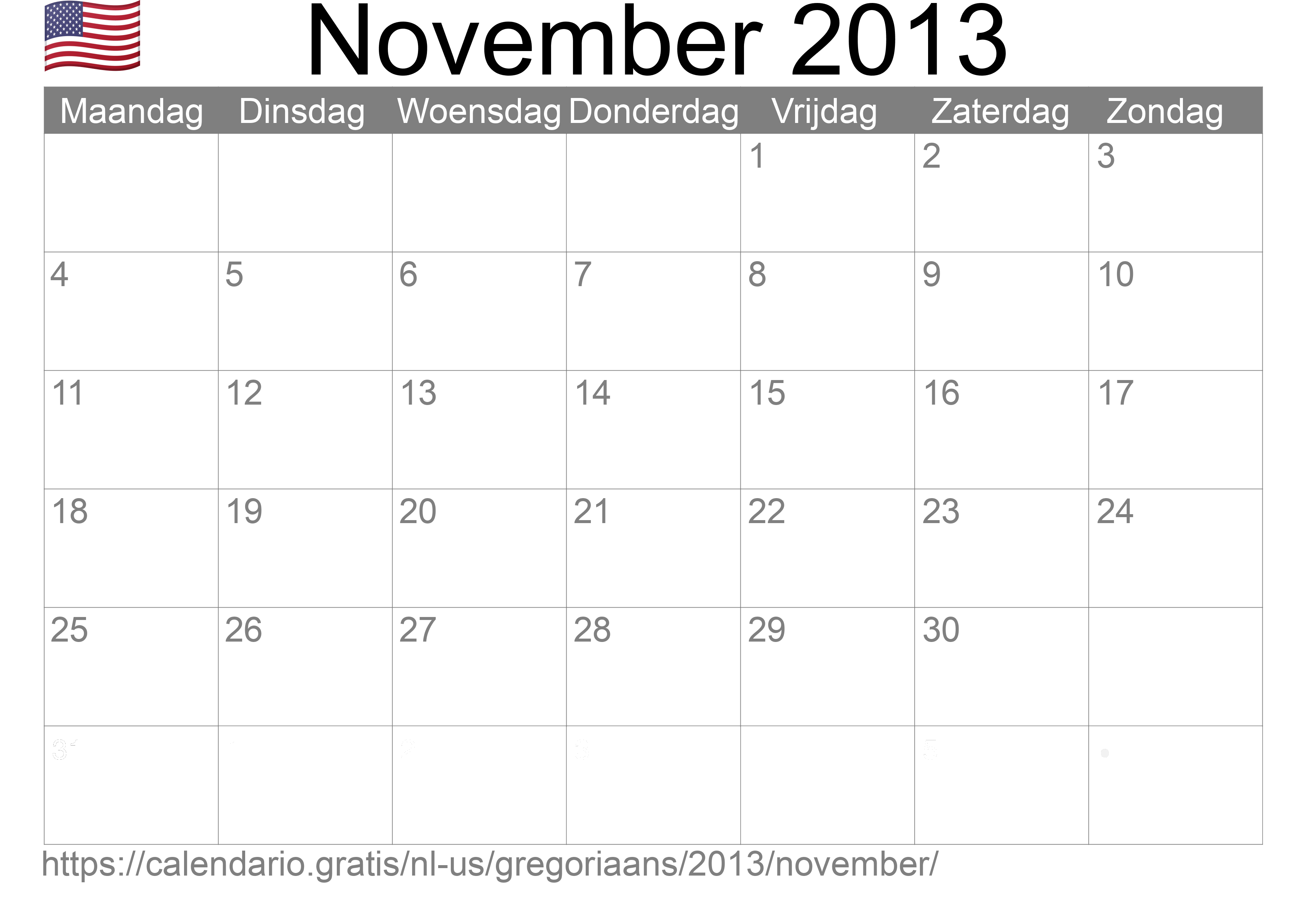 Kalender November 2013 om af te drukken