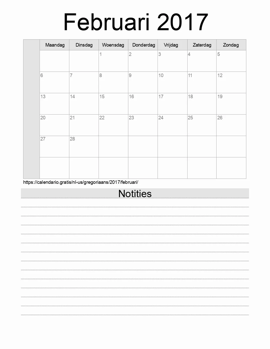 Kalender voor Februari 2017 om af te drukken met notities. (Verenigde Staten van Amerika) Kalender voor Februari 2017 om af te drukken met notities. (Verenigde Staten van Amerika)