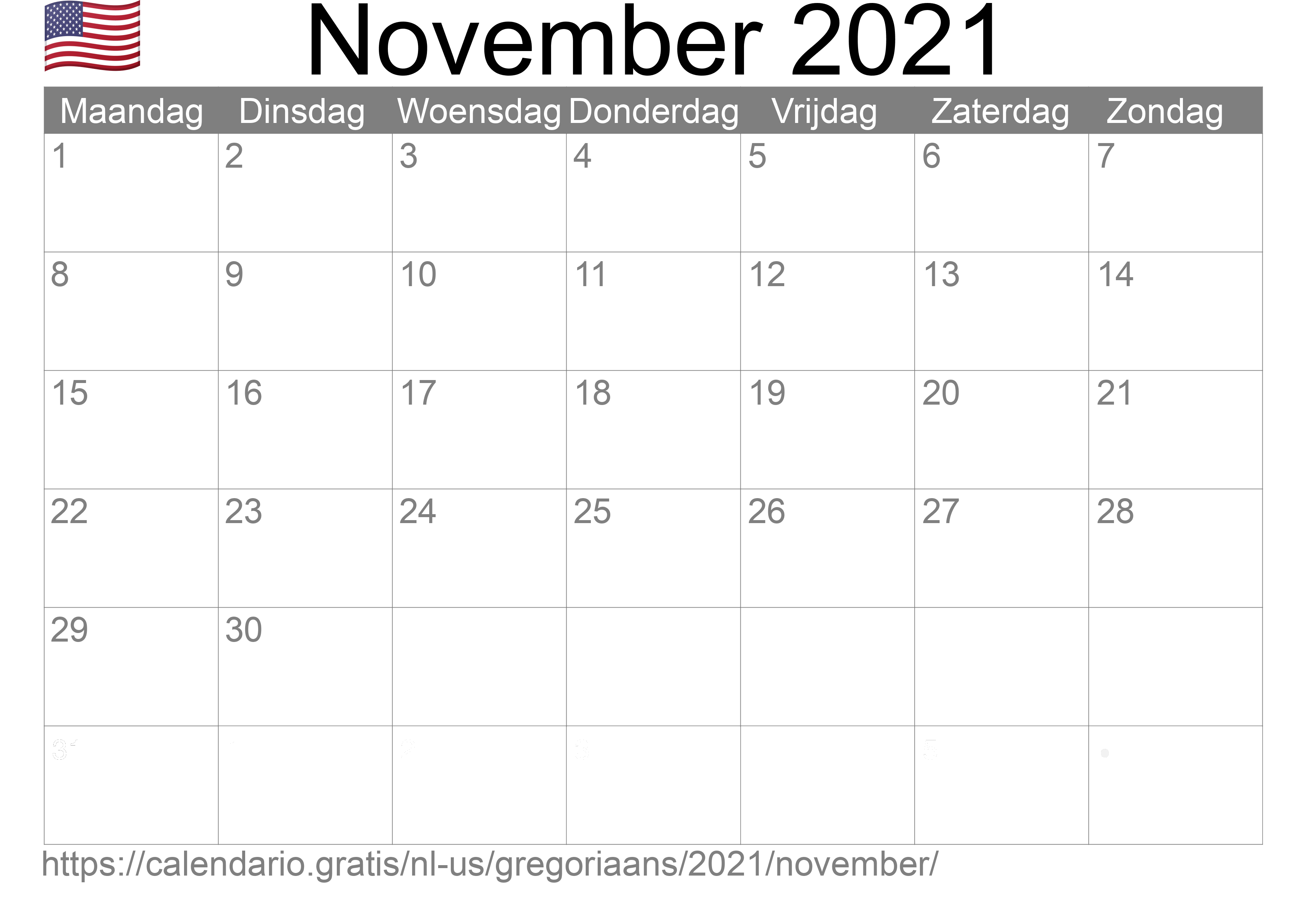 Kalender November 2021 om af te drukken