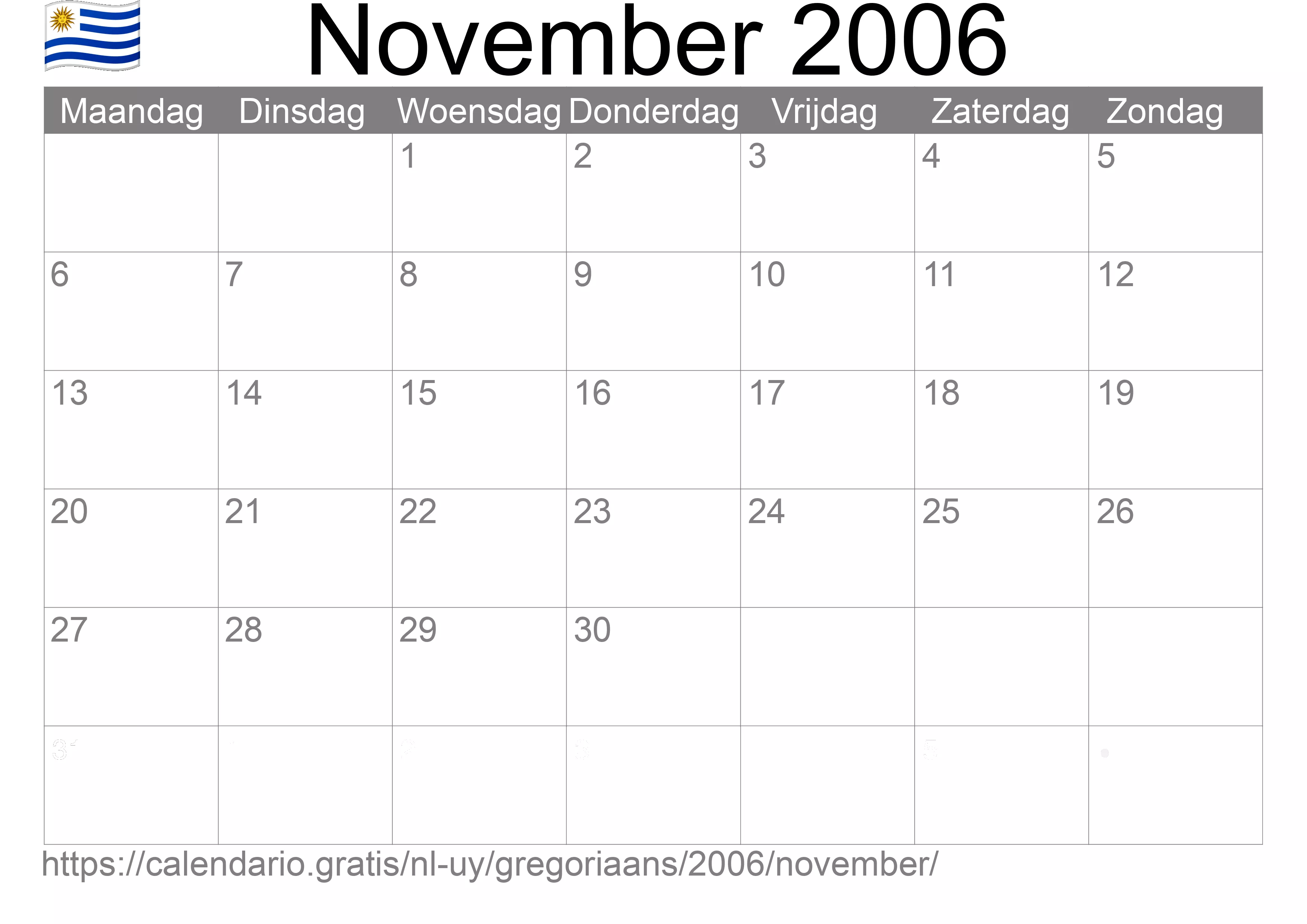 Kalender November 2006 om af te drukken (Uruguay)