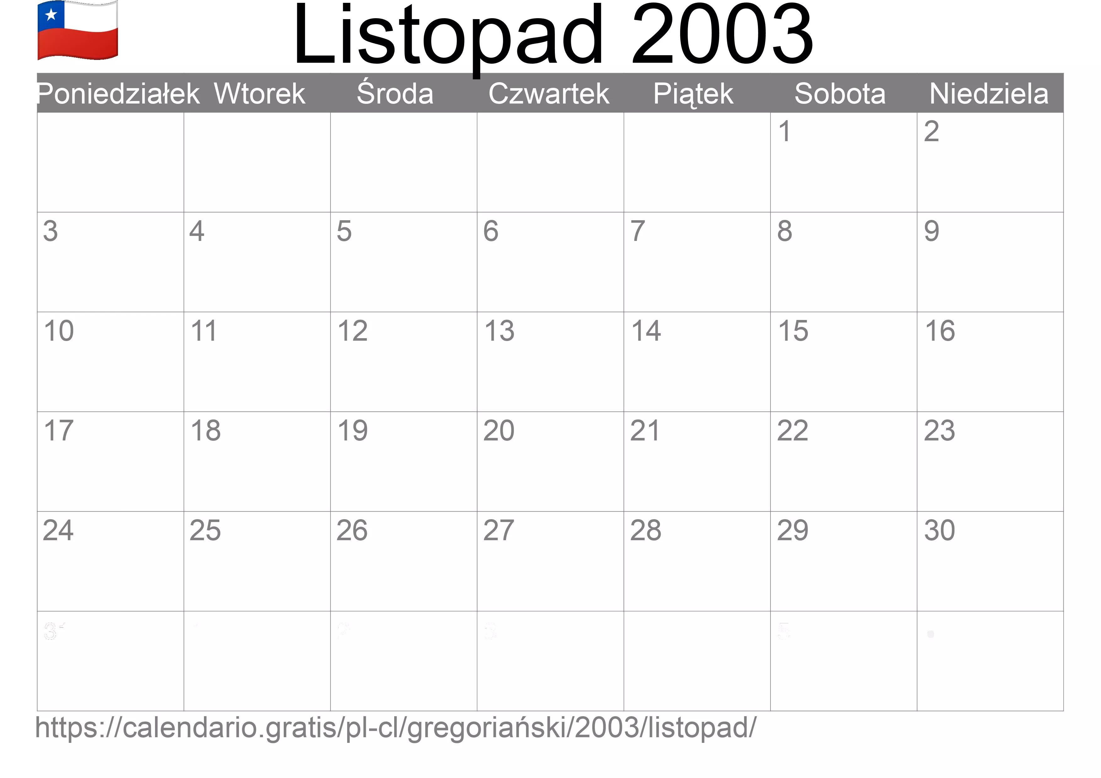 Kalendarz na Listopad 2003 do druku (Chile)