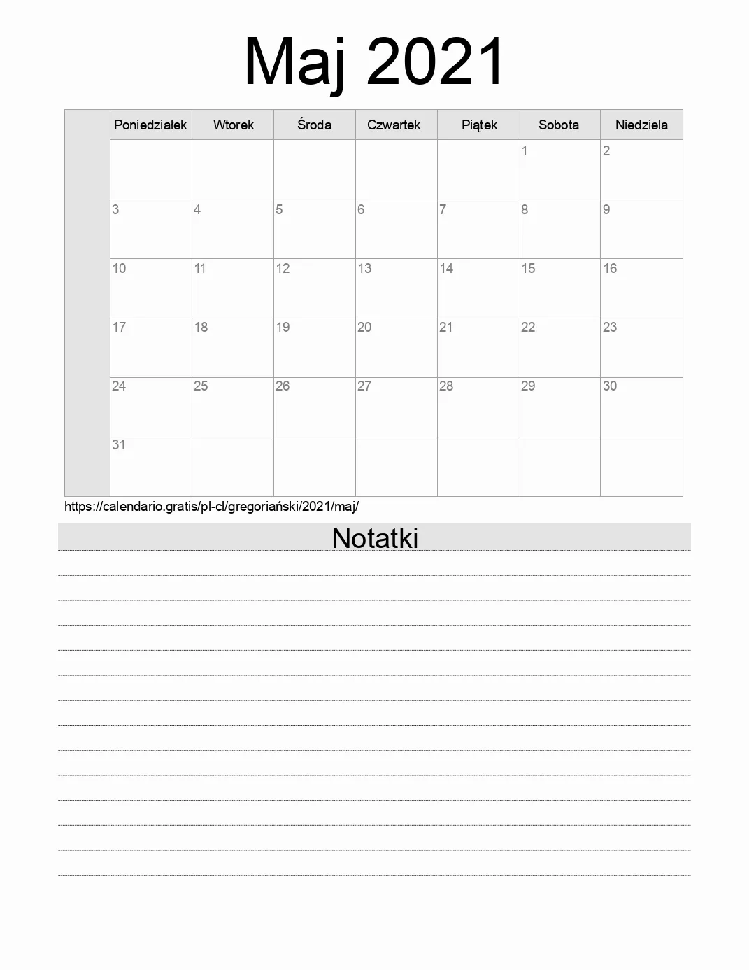 Kalendarz na Maj 2021 do druku z notatkami. (Chile) Kalendarz na Maj 2021 do druku z notatkami. (Chile)