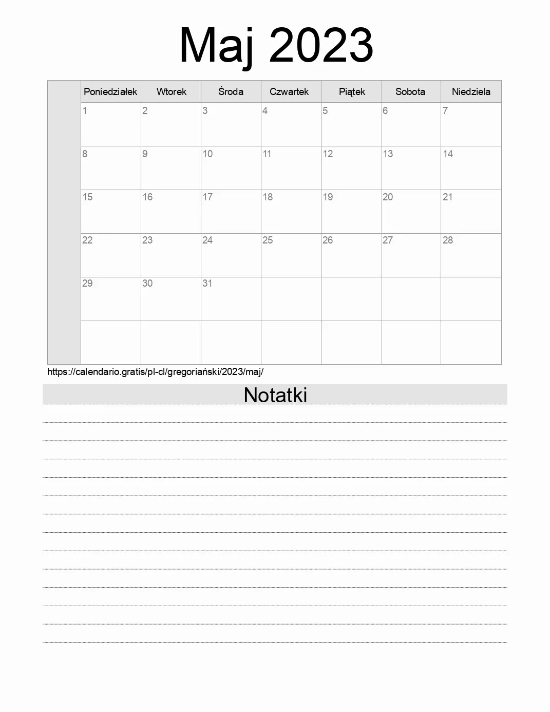 Kalendarz na Maj 2023 do druku z notatkami. (Chile) Kalendarz na Maj 2023 do druku z notatkami. (Chile)