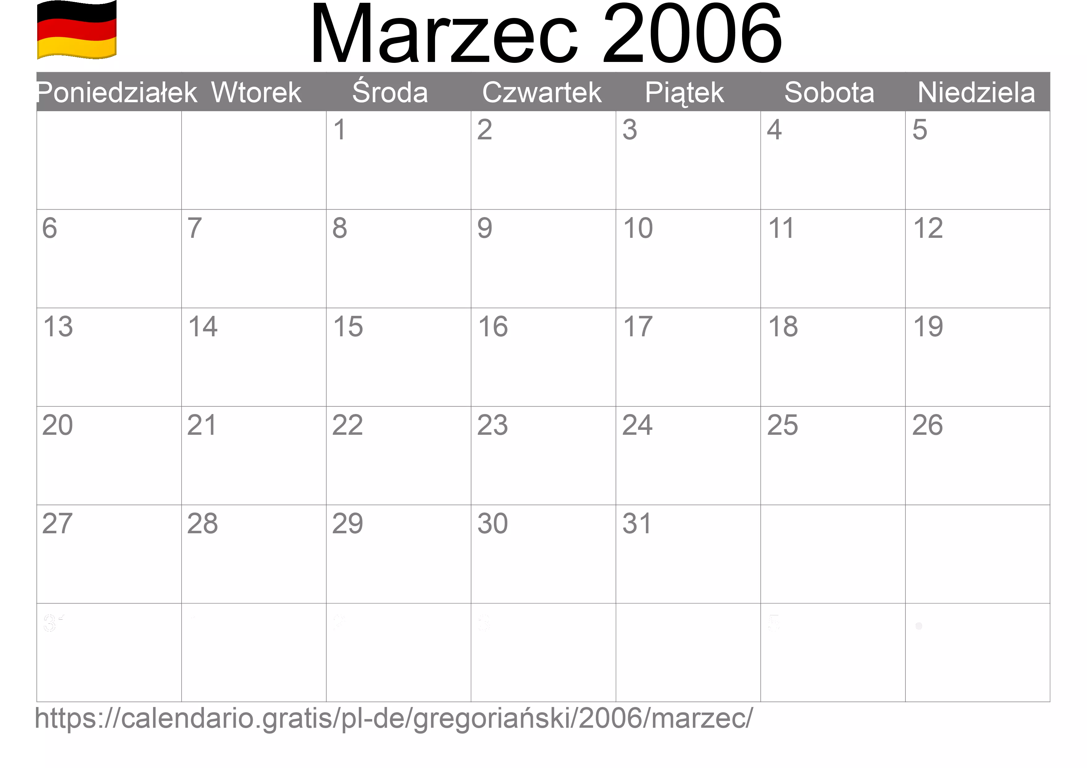 Kalendarz na Marzec 2006 do druku (Niemcy) Kalendarz na Marzec 2006 do druku (Niemcy)