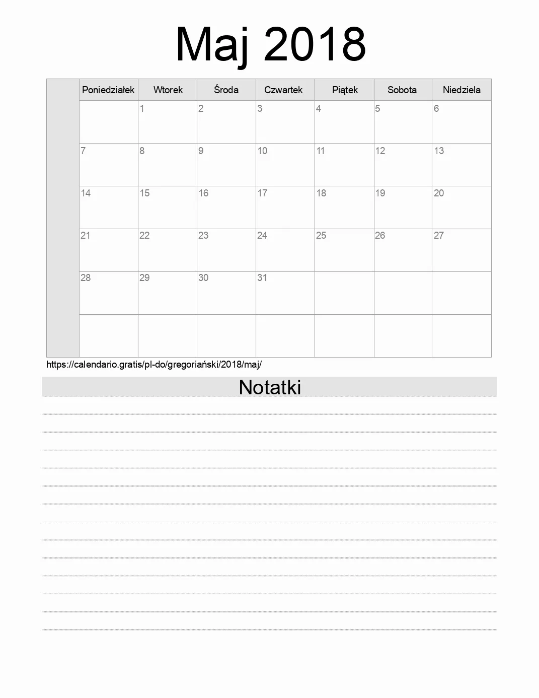 Kalendarz na Maj 2018 do druku z notatkami. (Dominikana) Kalendarz na Maj 2018 do druku z notatkami. (Dominikana)