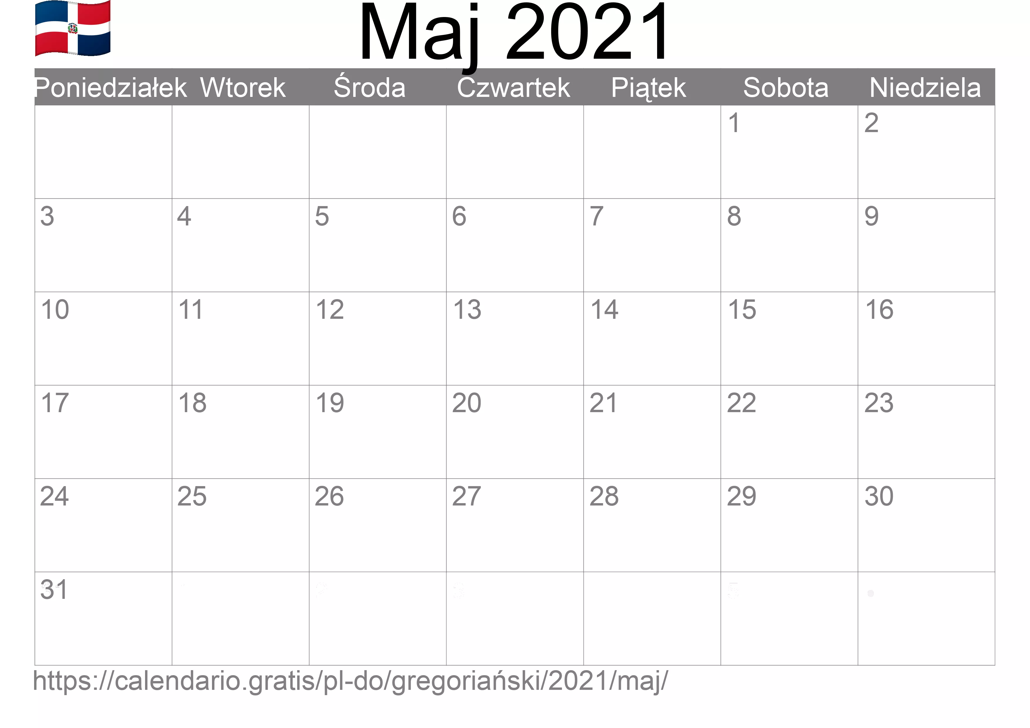 Kalendarz na Maj 2021 do druku (Dominikana) Kalendarz na Maj 2021 do druku (Dominikana)
