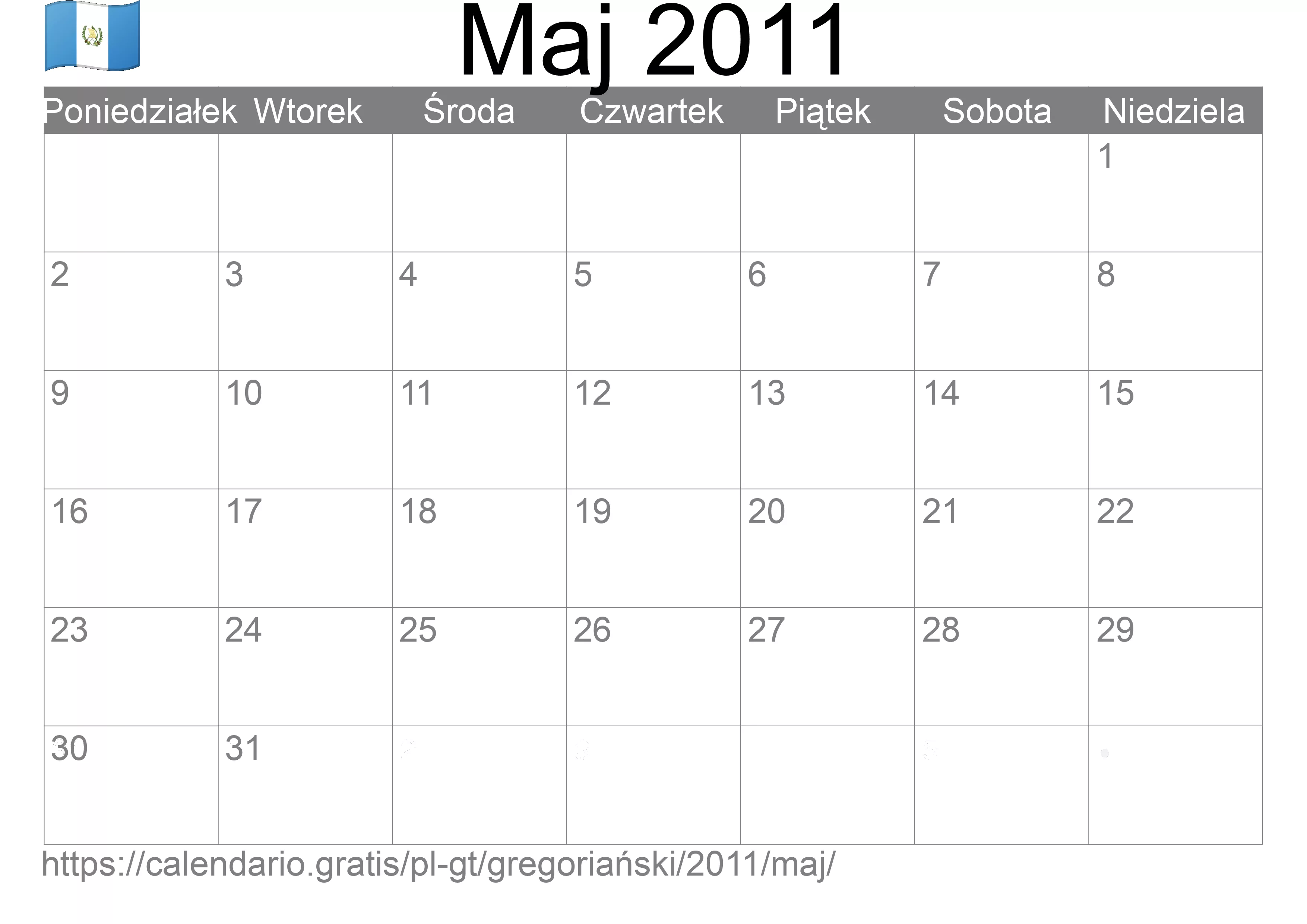 Kalendarz na Maj 2011 do druku (Gwatemala) Kalendarz na Maj 2011 do druku (Gwatemala)