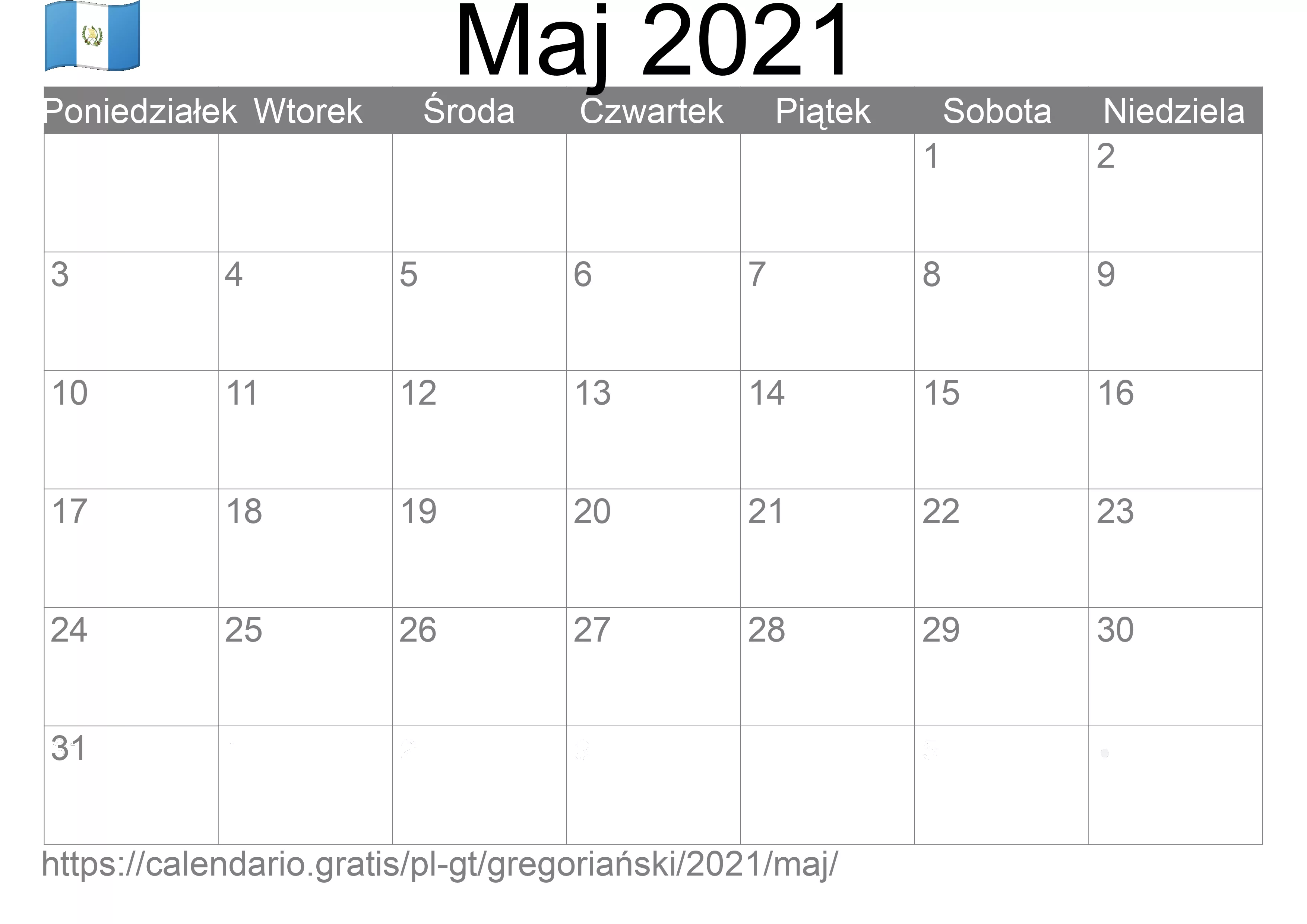 Kalendarz na Maj 2021 do druku (Gwatemala) Kalendarz na Maj 2021 do druku (Gwatemala)