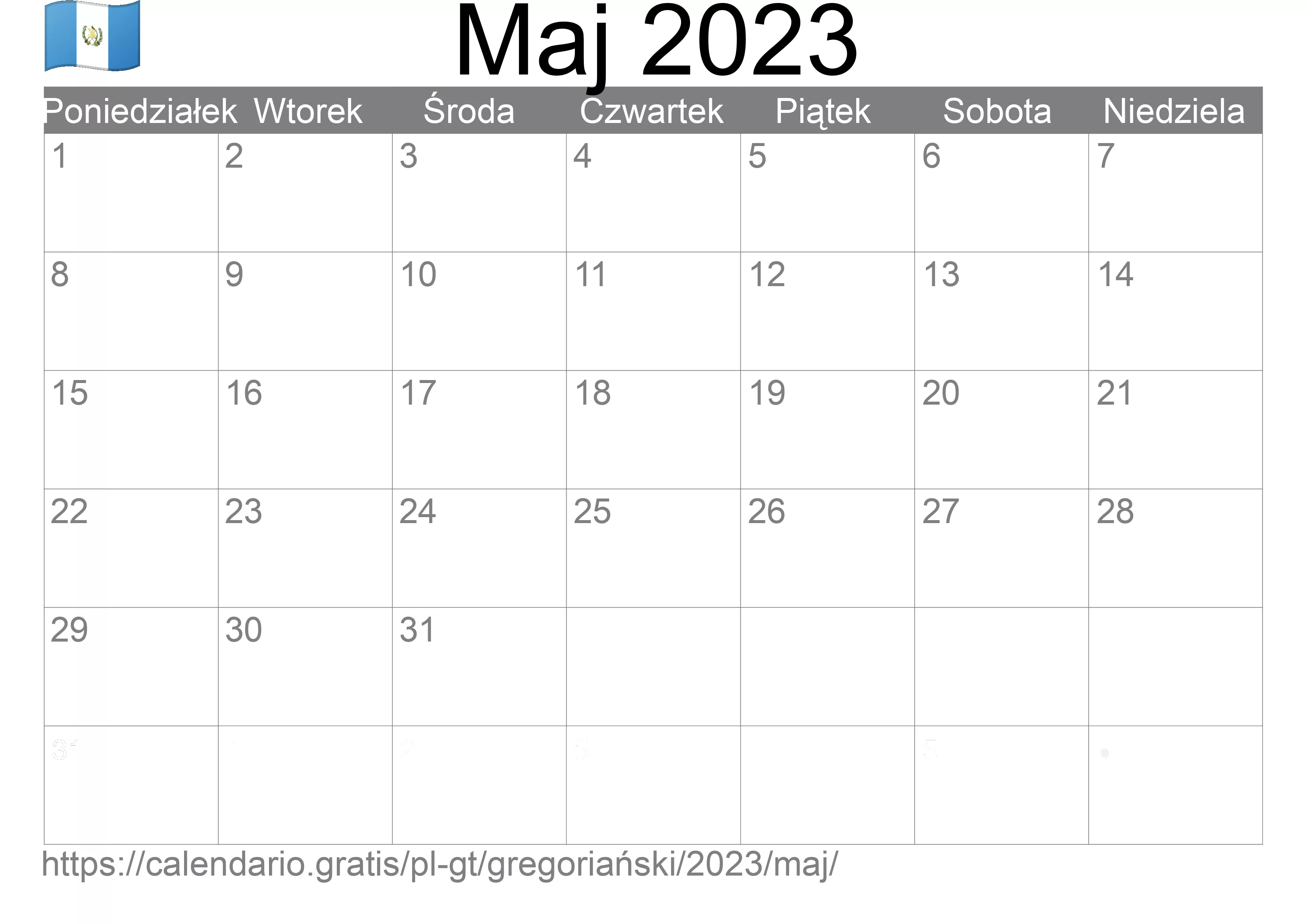 Kalendarz na Maj 2023 do druku (Gwatemala) Kalendarz na Maj 2023 do druku (Gwatemala)