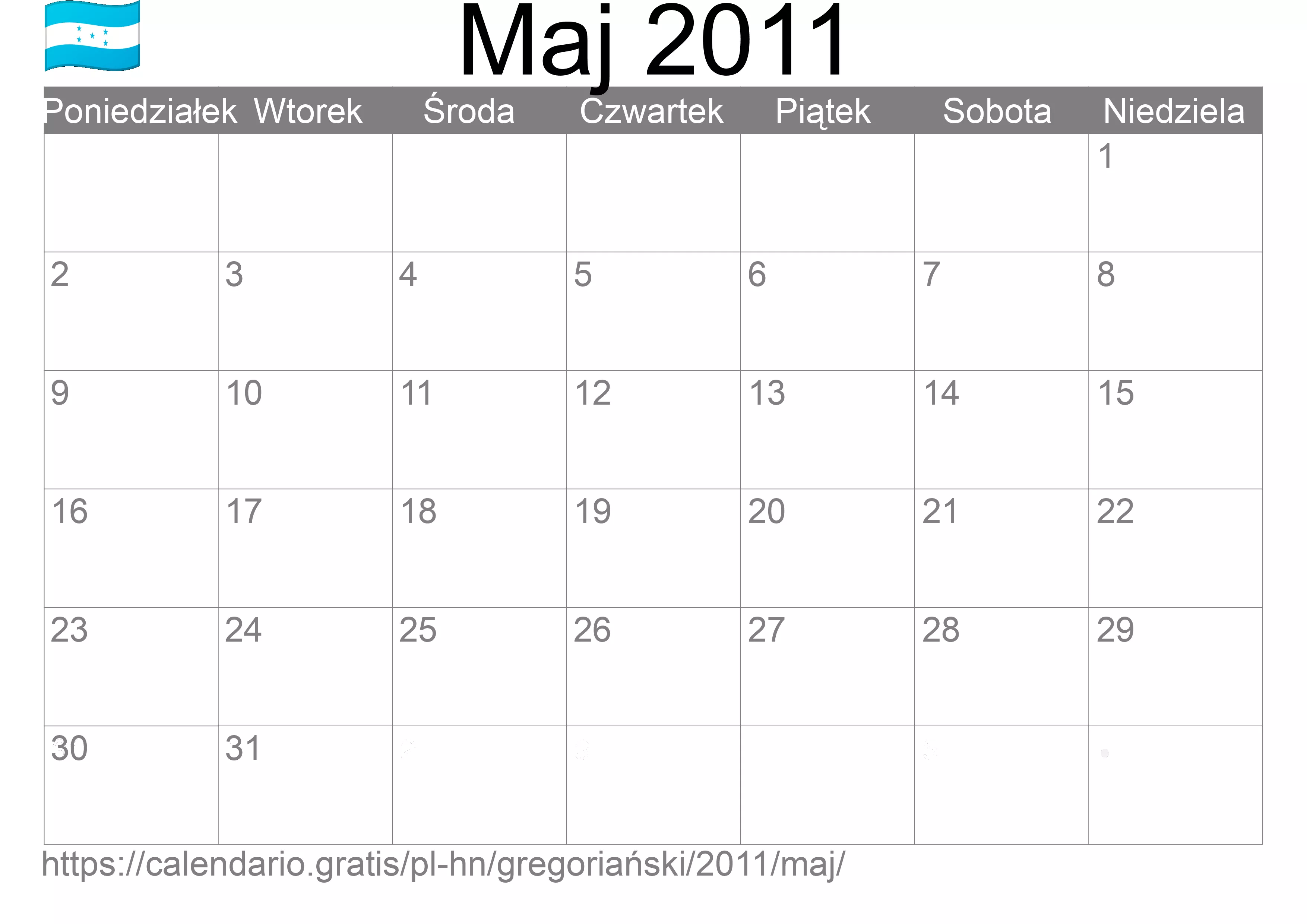 Kalendarz na Maj 2011 do druku (Honduras) Kalendarz na Maj 2011 do druku (Honduras)