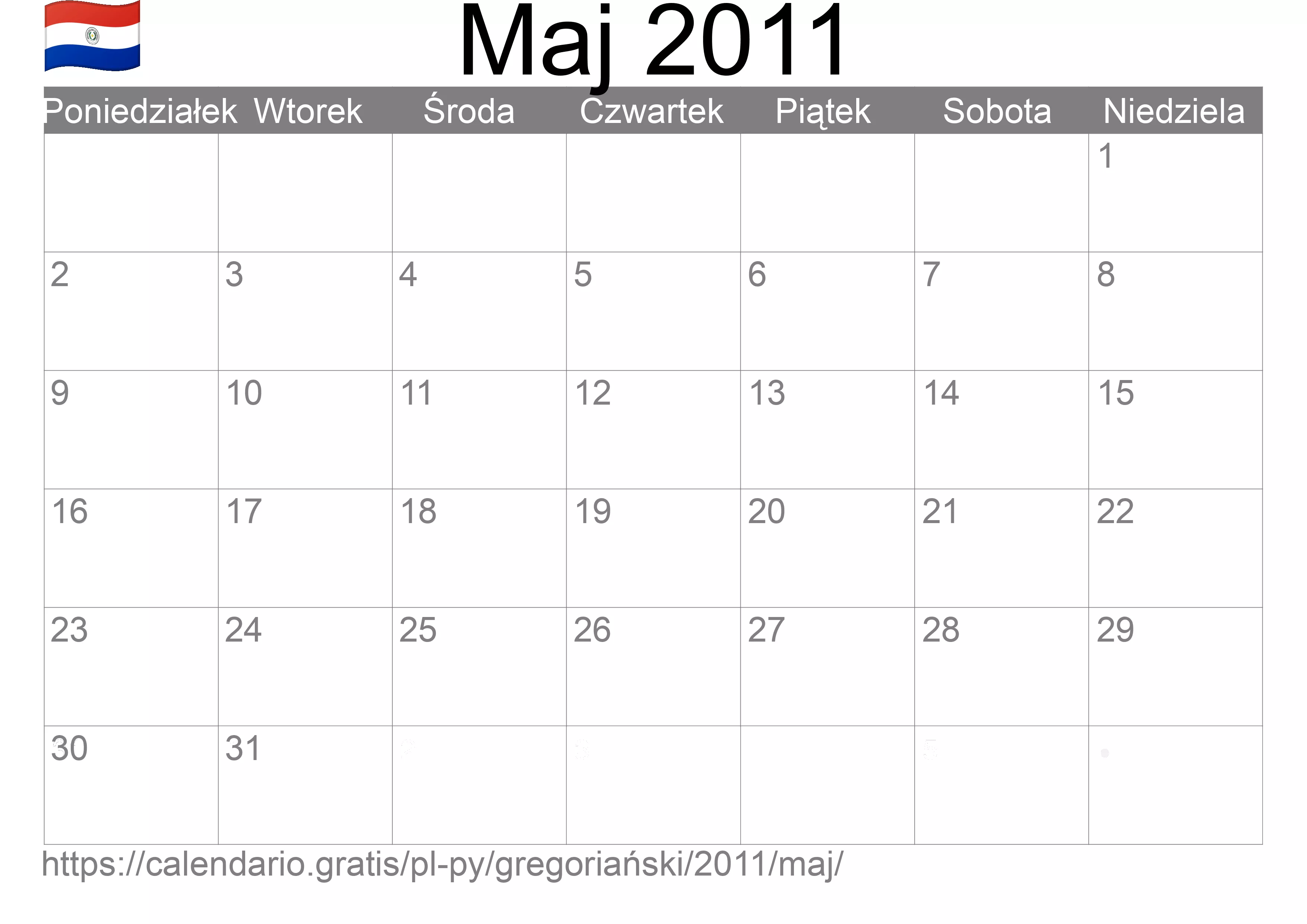 Kalendarz na Maj 2011 do druku (Paragwaj) Kalendarz na Maj 2011 do druku (Paragwaj)