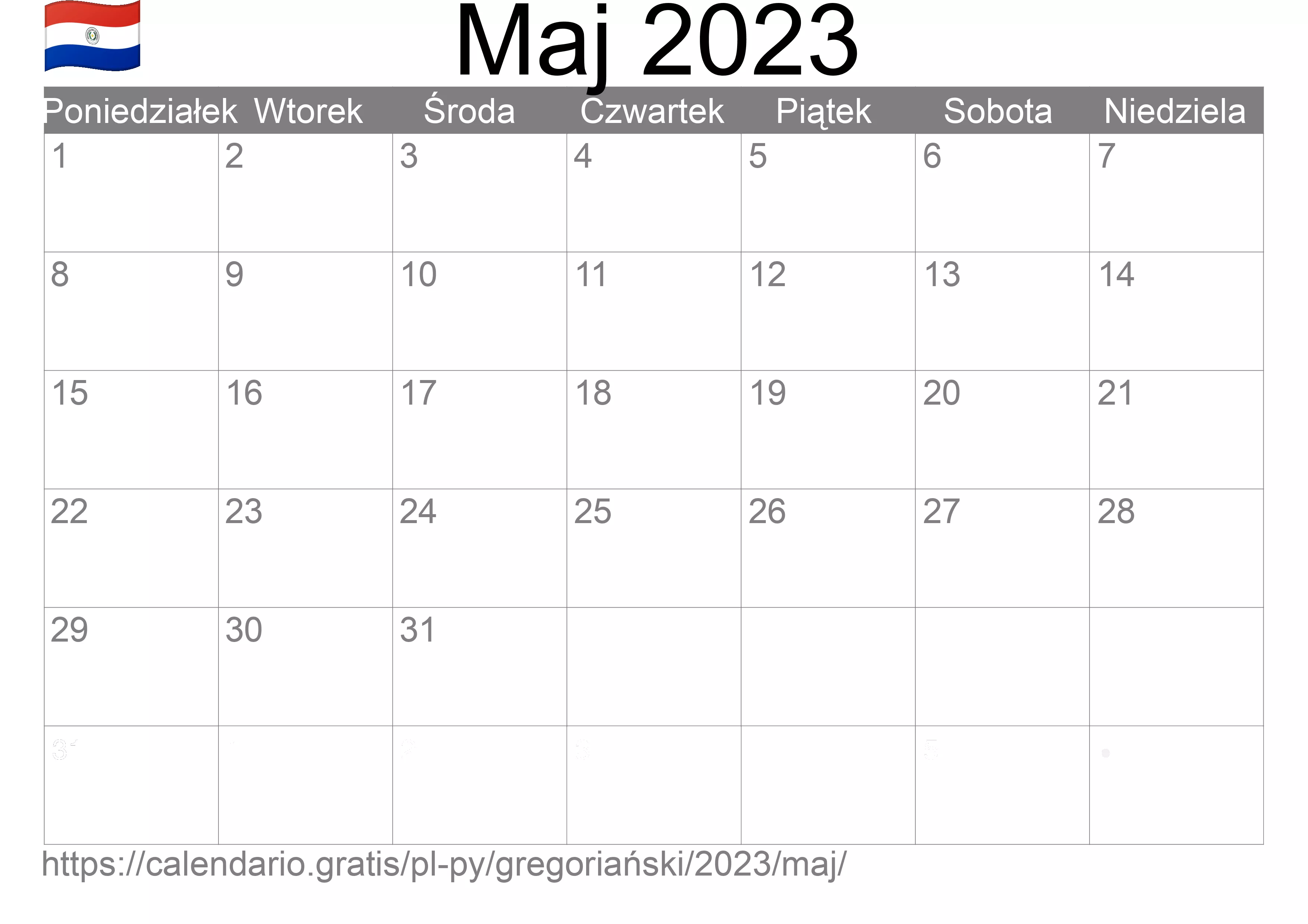 Kalendarz na Maj 2023 do druku (Paragwaj) Kalendarz na Maj 2023 do druku (Paragwaj)